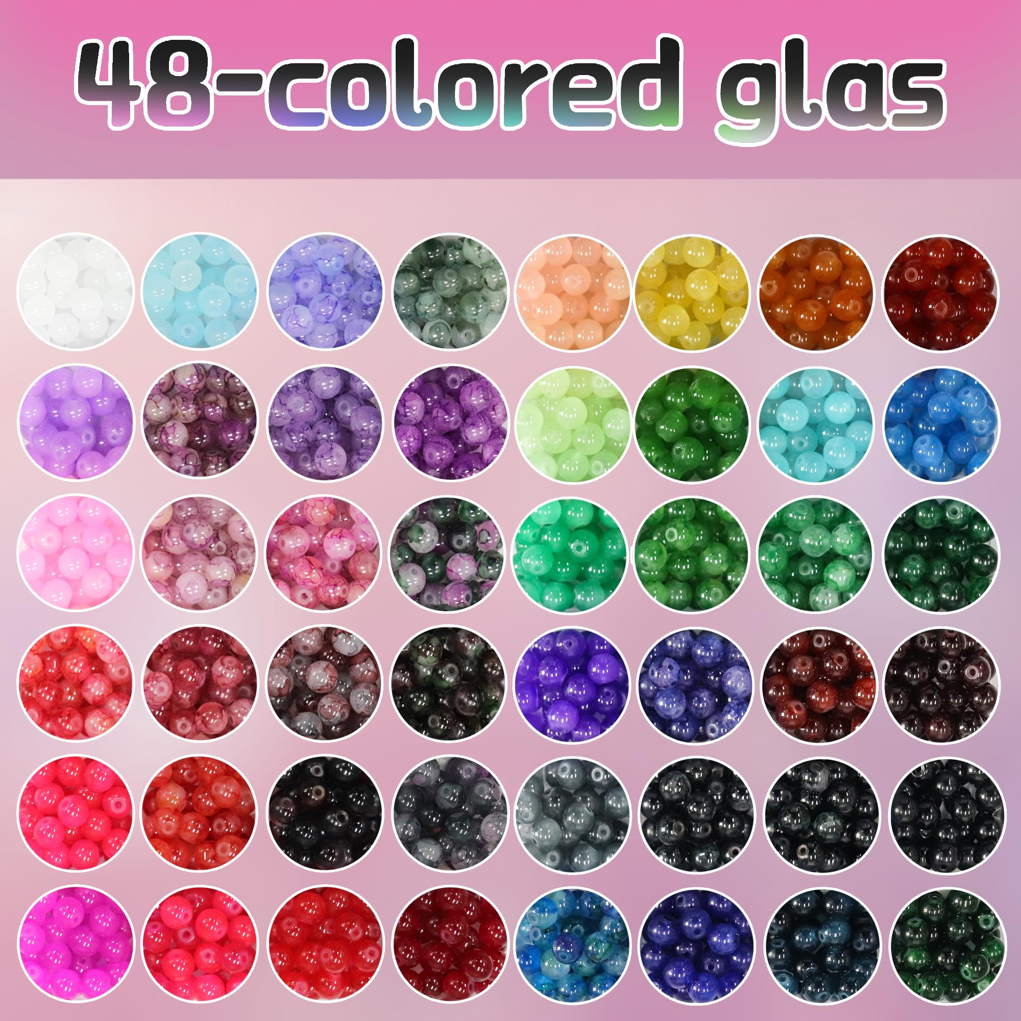 Perles en verre rondes de 8 mm pour bracelets, 2 000 pièces, 48 couleurs, kit de fabrication de bracelets en verre cristal pour la fabrication de bijoux, perles et loisirs créatifs avec