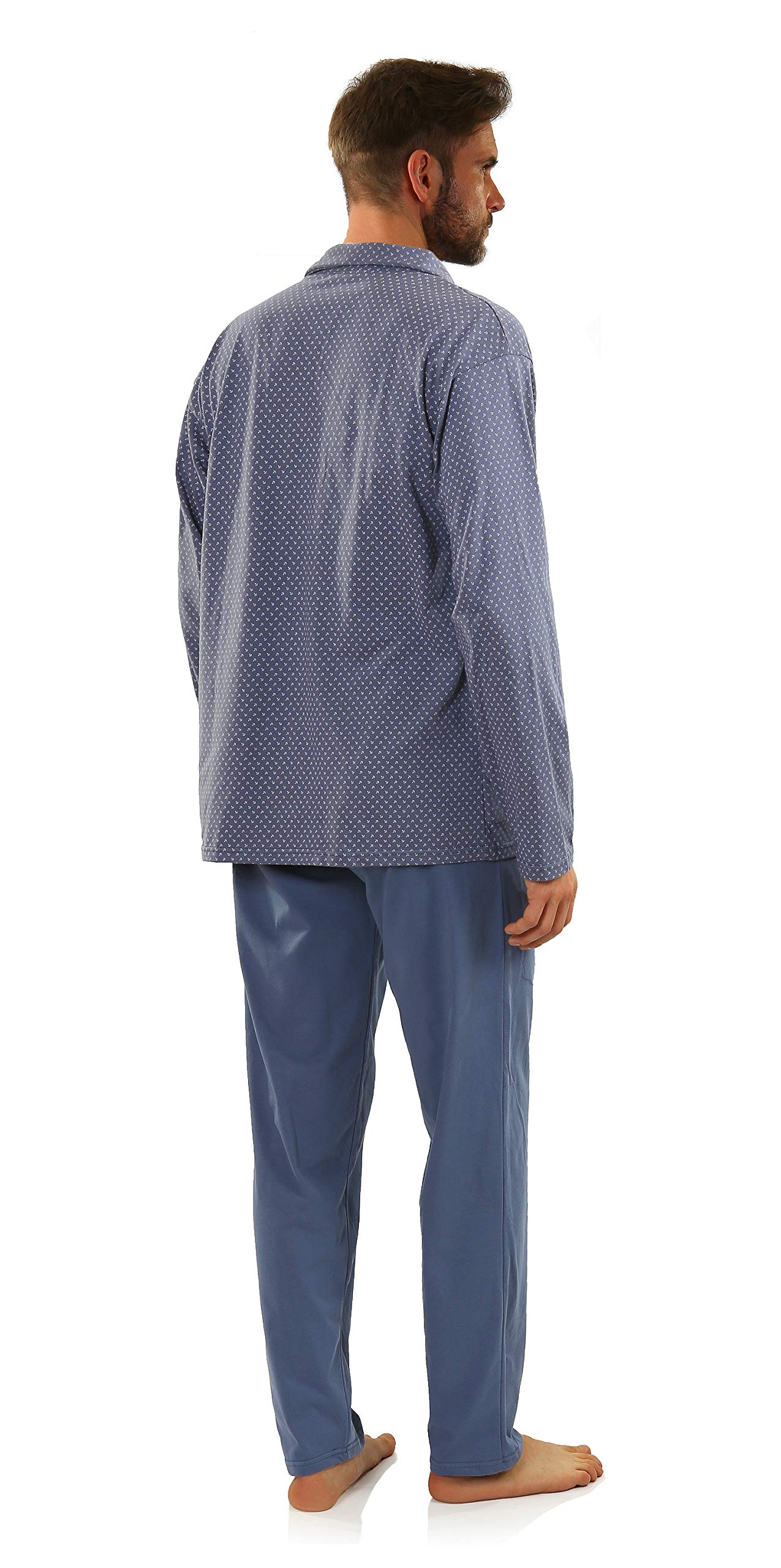 Sesto Senso Pijama Hombre Botones Algodon Abotonado Clasico Invierno 2 Piezas Set Ropa De Dormir Conjunto Set Camisa Manga Larga Pantalones Largos