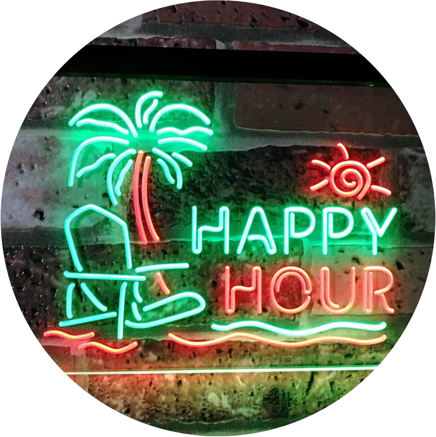 Amazon Happy Hour Relax Beach Sun Bar Dual Color LED看板 ネオンプレート サイン 標識