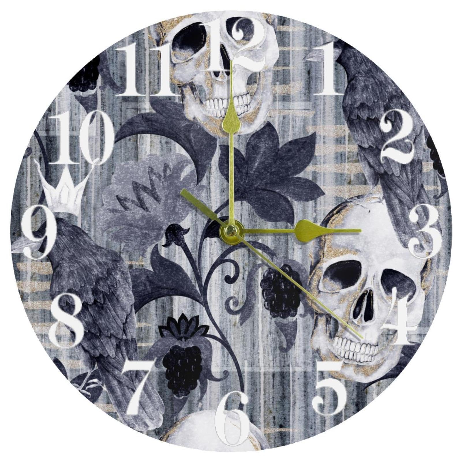 Horloge murale silencieuse à quartz tête de mort vintage pour un calme absolu