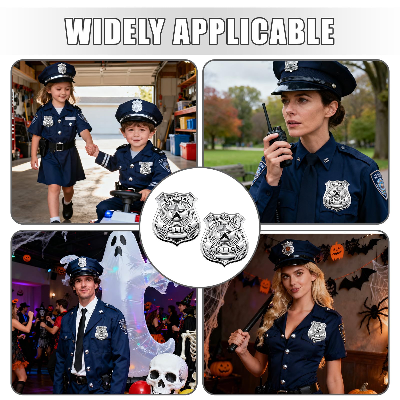 Lot de 2 badges Sariputa argentés police pour enfants accessoires costume Halloween