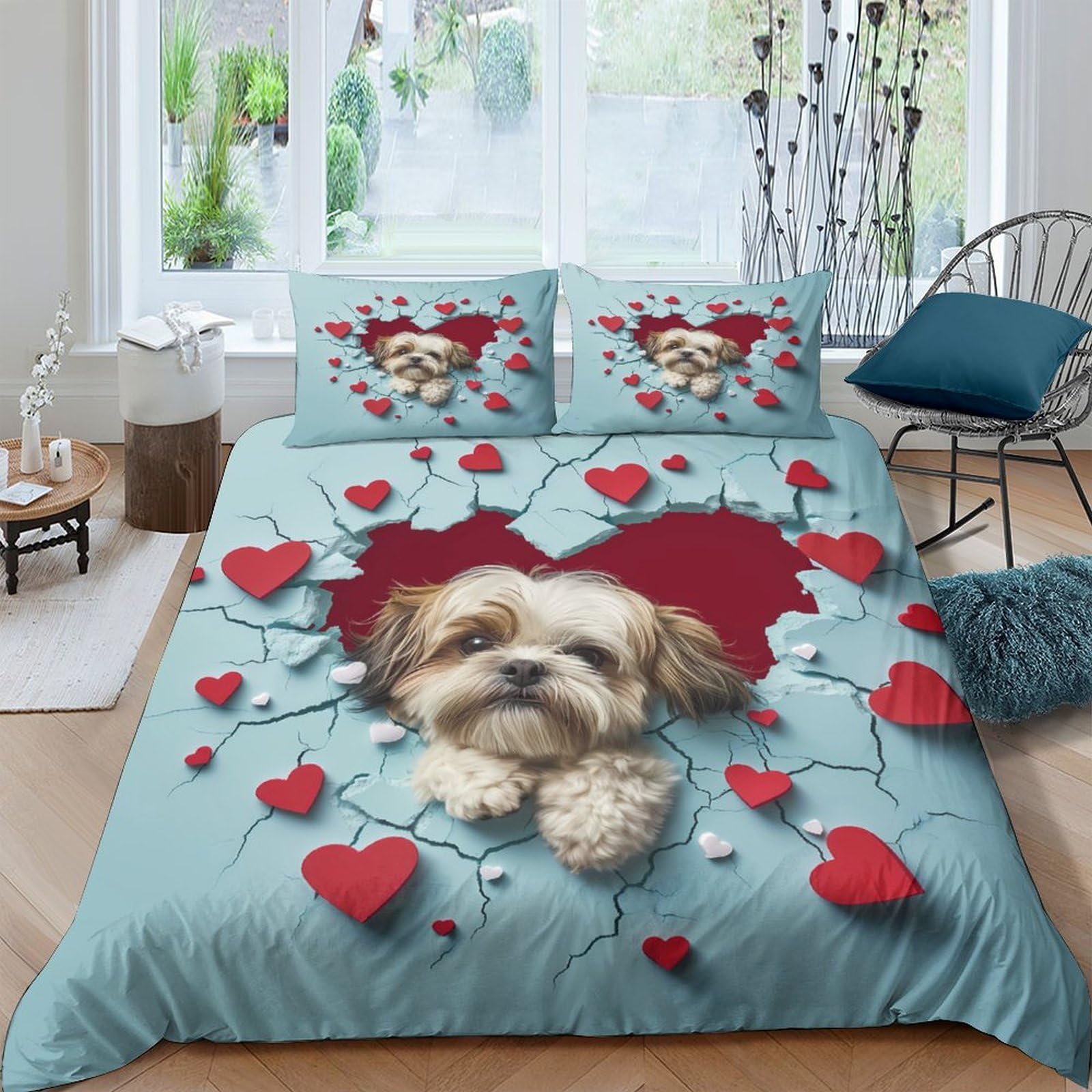 Ctjqhvkz Style-7 3D Printed Puppy Heart Fitted Sheet Microfiber Soft Blue Dog Bed Cover For Bedroom Guestroom Dorm Mattress Decor Single（135X200cm）