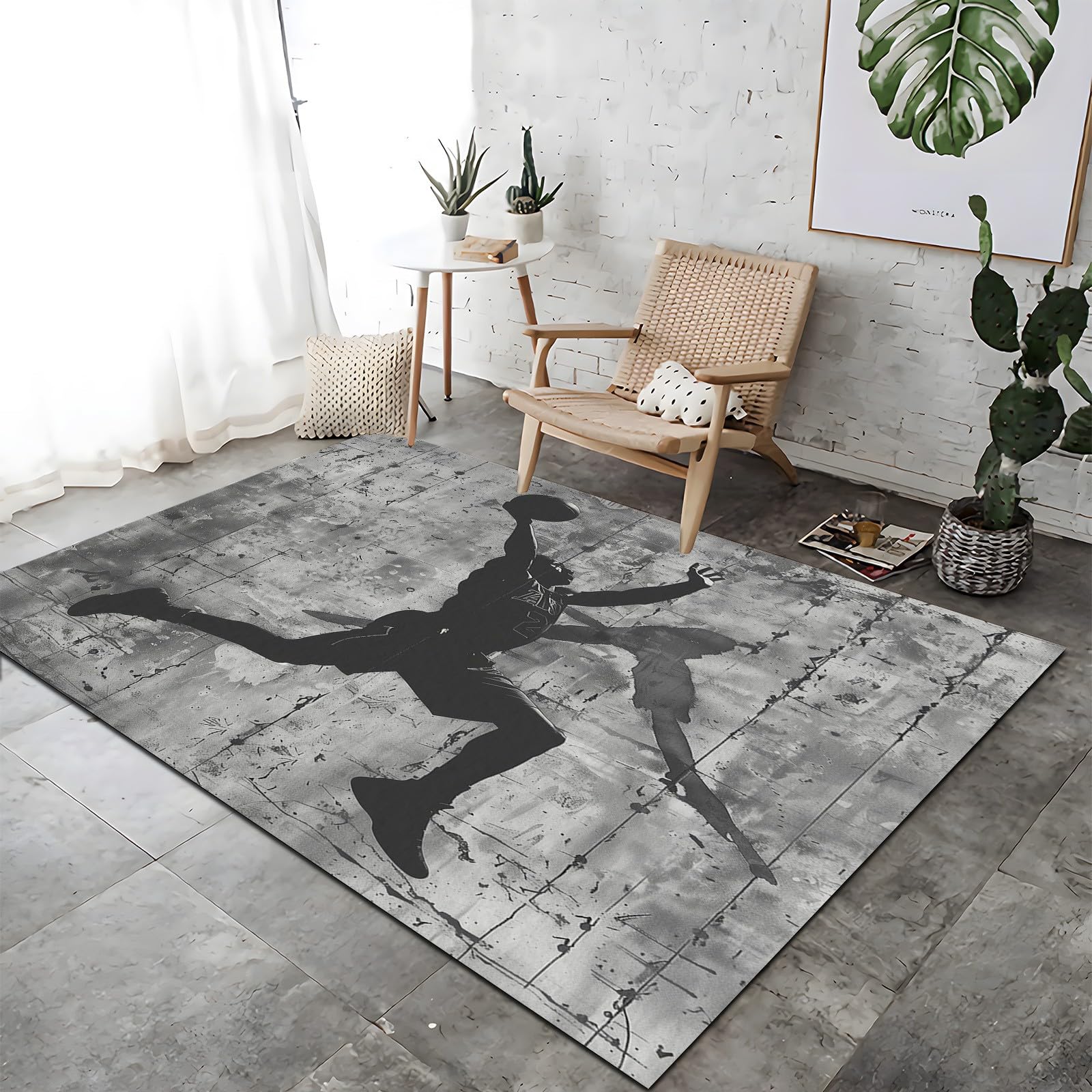 Tapis Chambre Joueur De Basket Gris 120x180cm Tapis Salon Doux à Poils Courts, Tapis Lavable en Machine, Moquette Style Imprimé 3D, Tapis Antidérapant Intérieur Moelleux