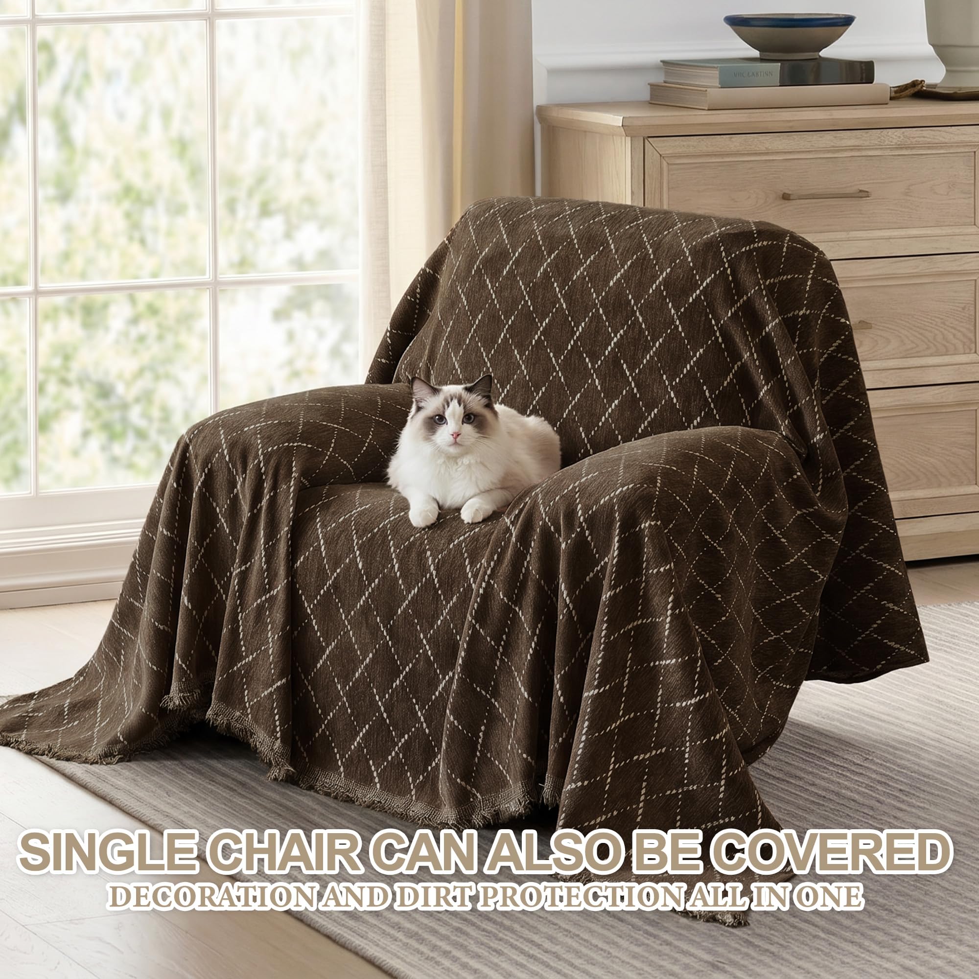 Chenille Sofa Überzug,Sofa Schutzdecke, Sofadecken Für Sitzfläche，Couchdecken Zum Schutz, 180 x 300cm, Schokolade