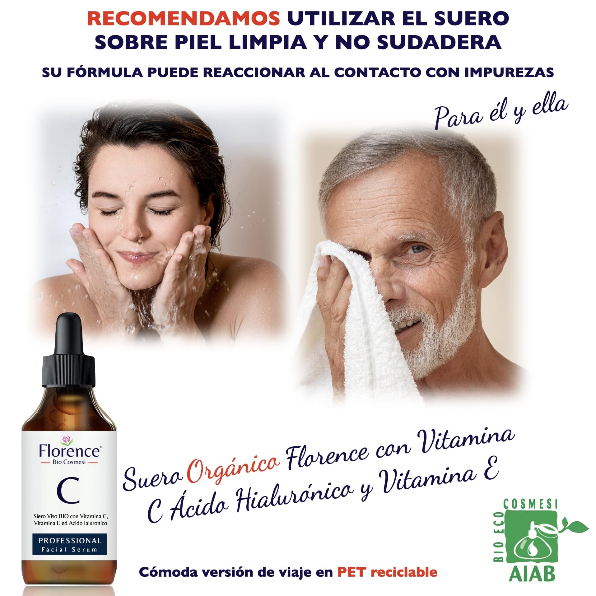 Sérum Visage BIO Florence Vitamine C, E, Acide Hyaluronique - Anti-rides, Tâches, Acné - 60ml - Fabriqué En Italie