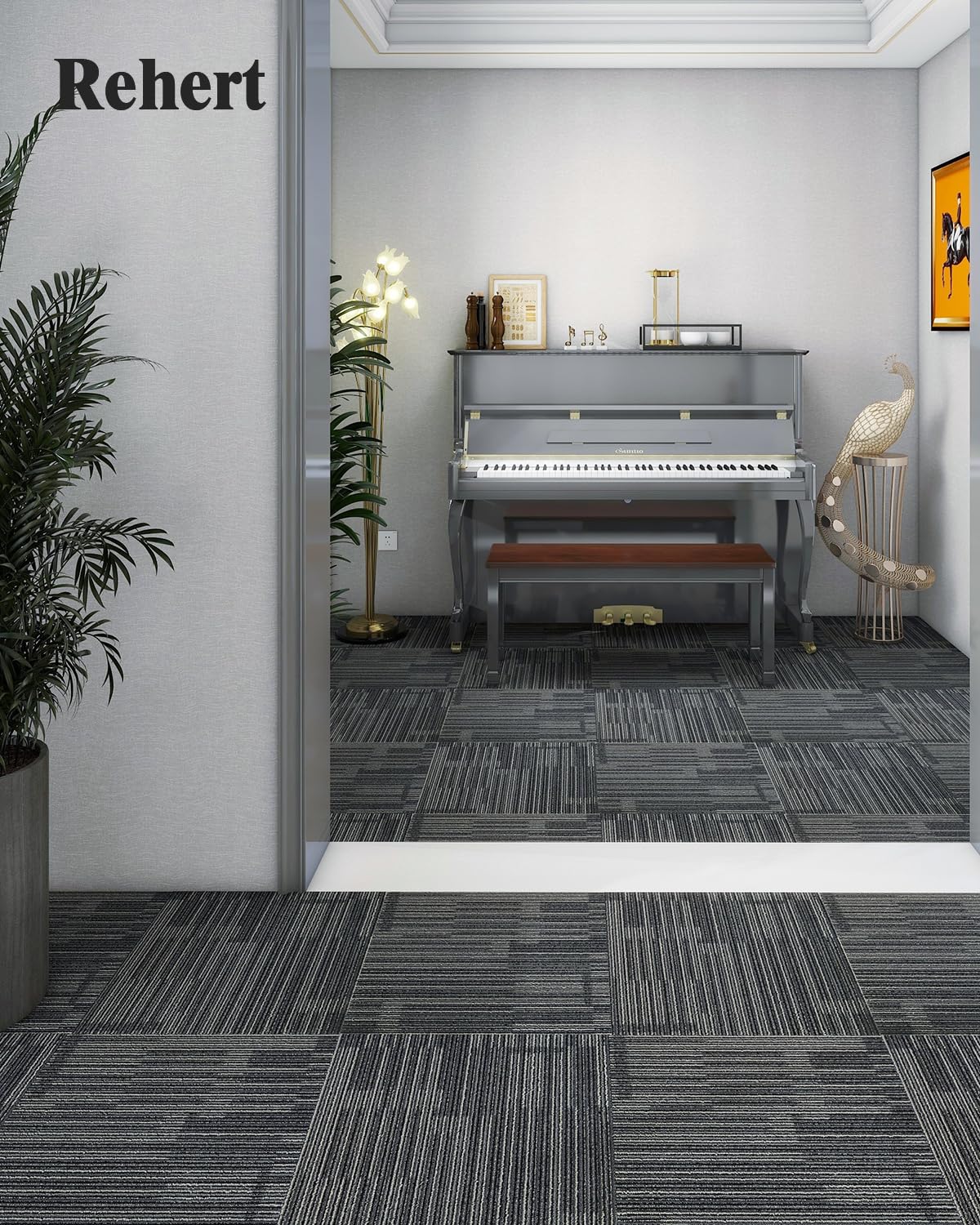 Carrés de moquette, carrelage de moquette, hauteur des poils de 0,7 cm, carreaux de sol commerciaux avec envers en PVC, installation facile à faire soi-même