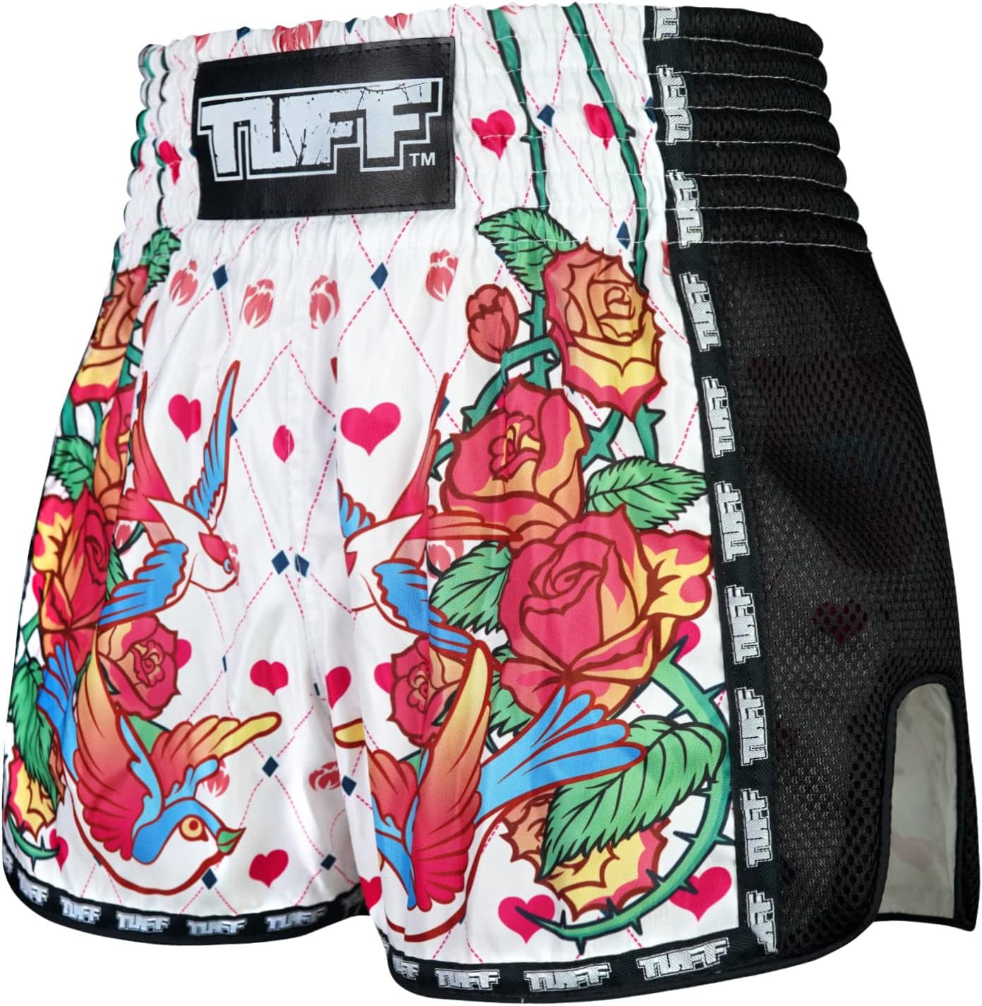 Tuff Sport Retro Muay Thai Shorts Boxing Shorts Classic Slim Cut MMA Kickboxing Workout Set Clothing Training (M, TUF-MSC124-WHT)