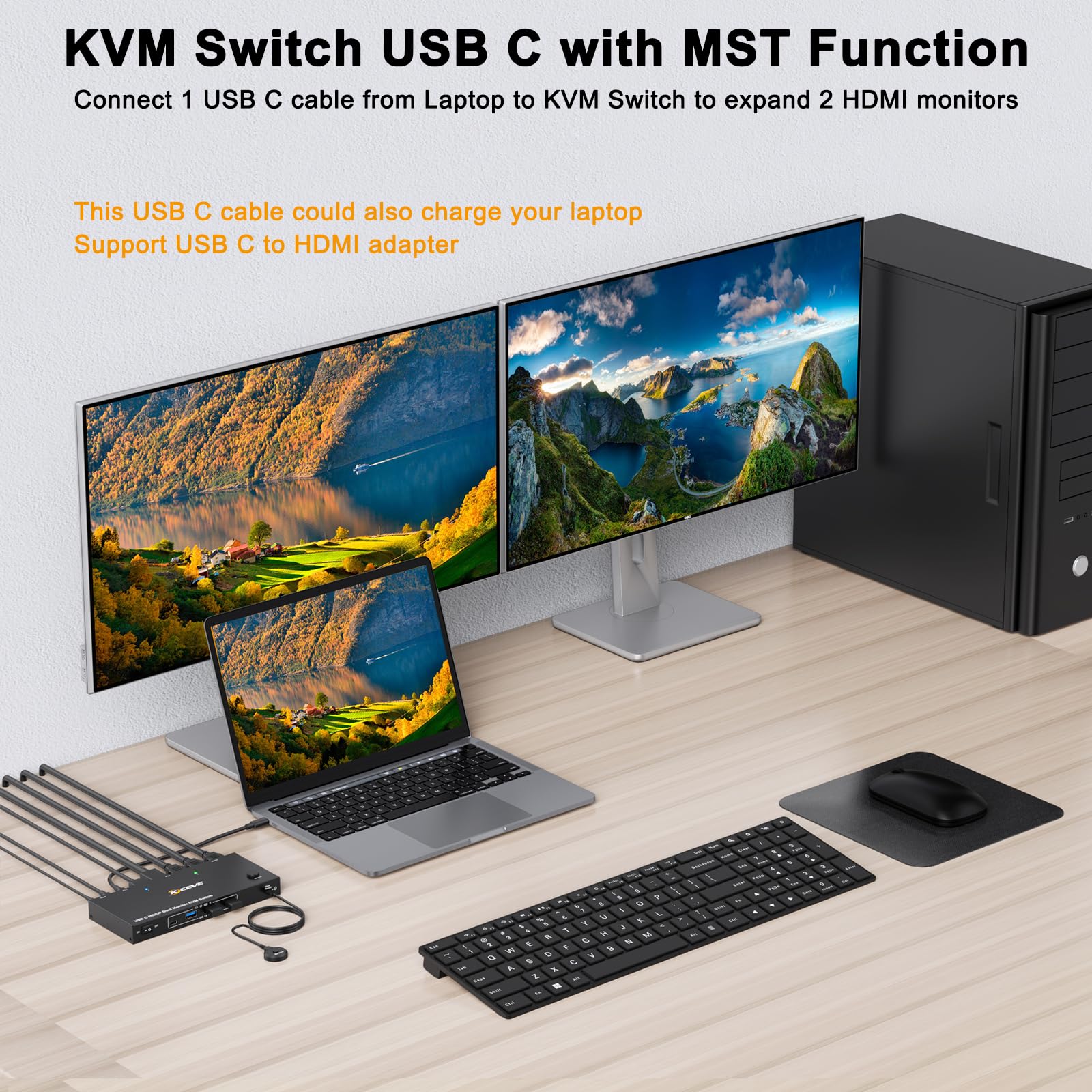 KVM-switch 4 PC 2 monitoren HDMI DP-poort - KVM-switches voor 4 PC 2 monitoren, ondersteunt tot 8K@60Hz en 4K@120Hz, voor laptop en desktop