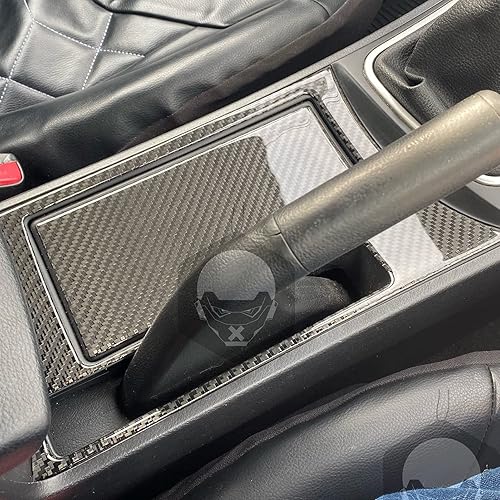 Miniatura 2 de Juego de 2 piezas de calcomanías de fibra de carbono para freno de mano interior para portavasos envolvente sin interruptor de calefacción de