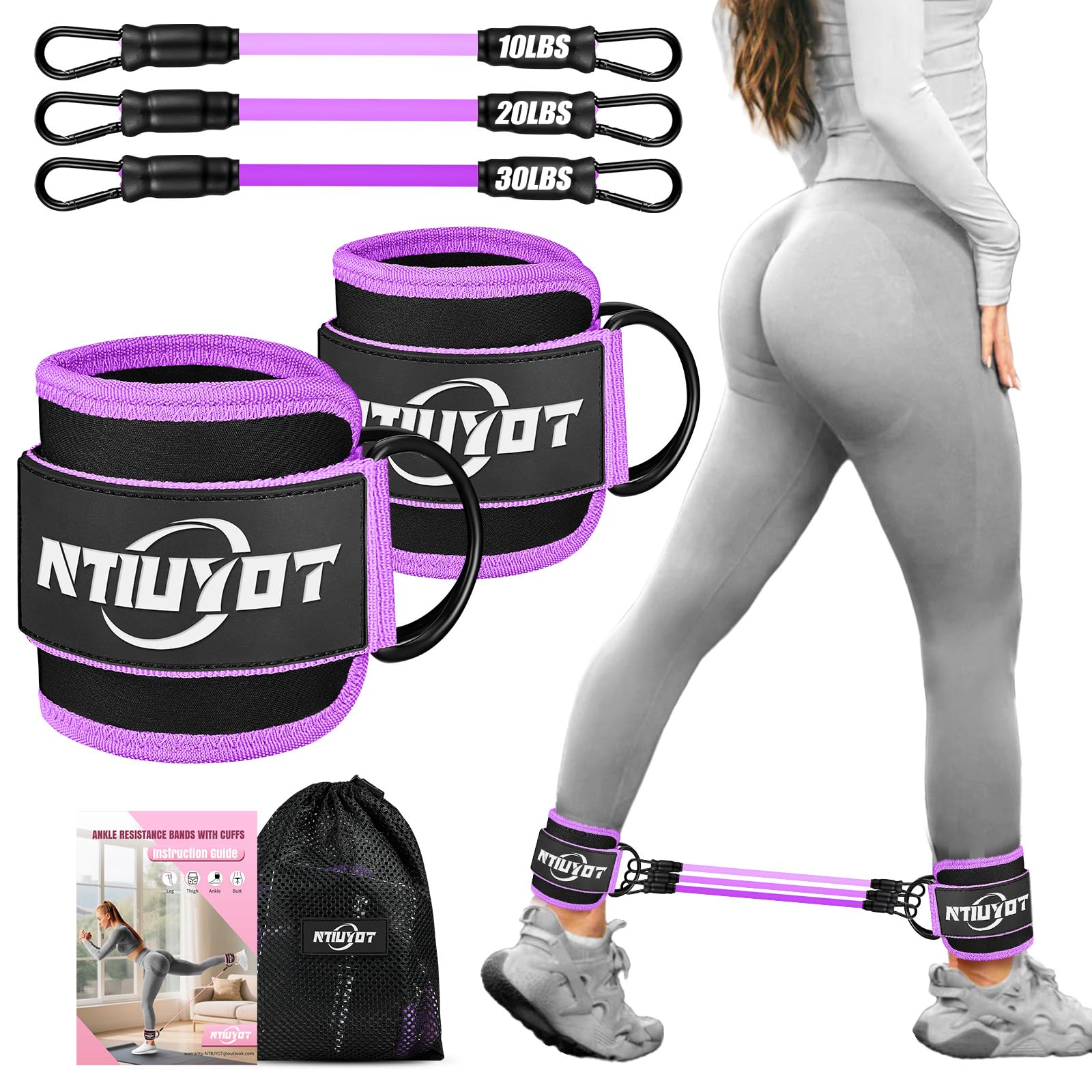 Ankle Resistance Bands with Cuffs, Workout Sets for Women, Resistance Bands for Working Out, Exercise Band for Leg Booty, Home Gym Workout Equipment, Ankle Weights Fitness Band Set