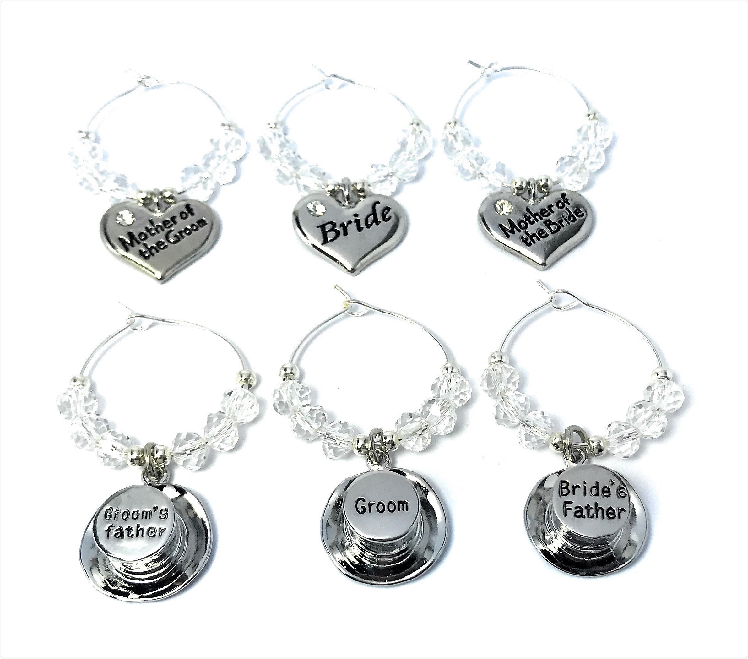 Libby's Market Place Multicolour Set Of 6 Wedding Top Table Wine Glass Charms With Organza Gift Bag