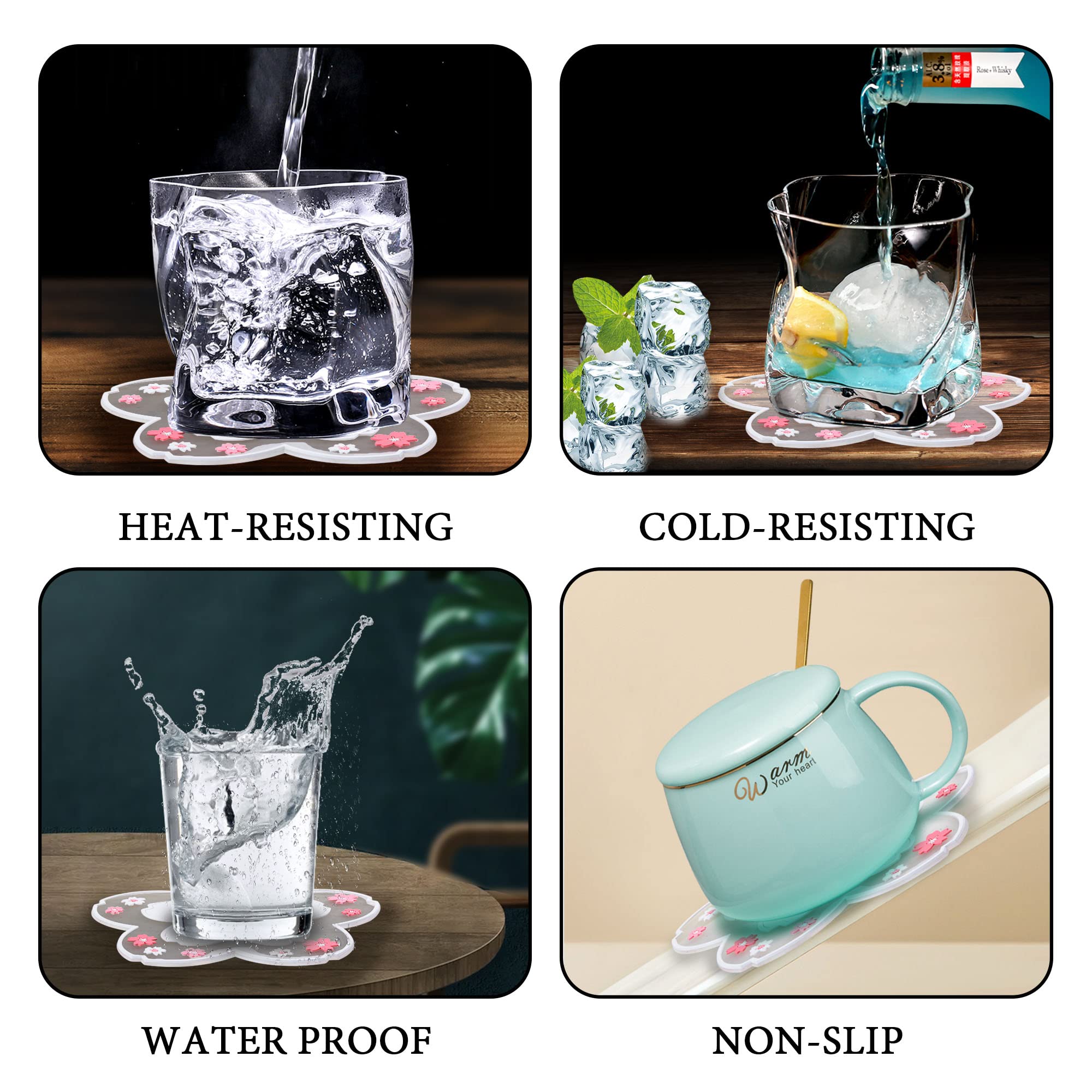 Set di 8 sottobicchieri in silicone, rotondi, antiscivolo, bianchi
