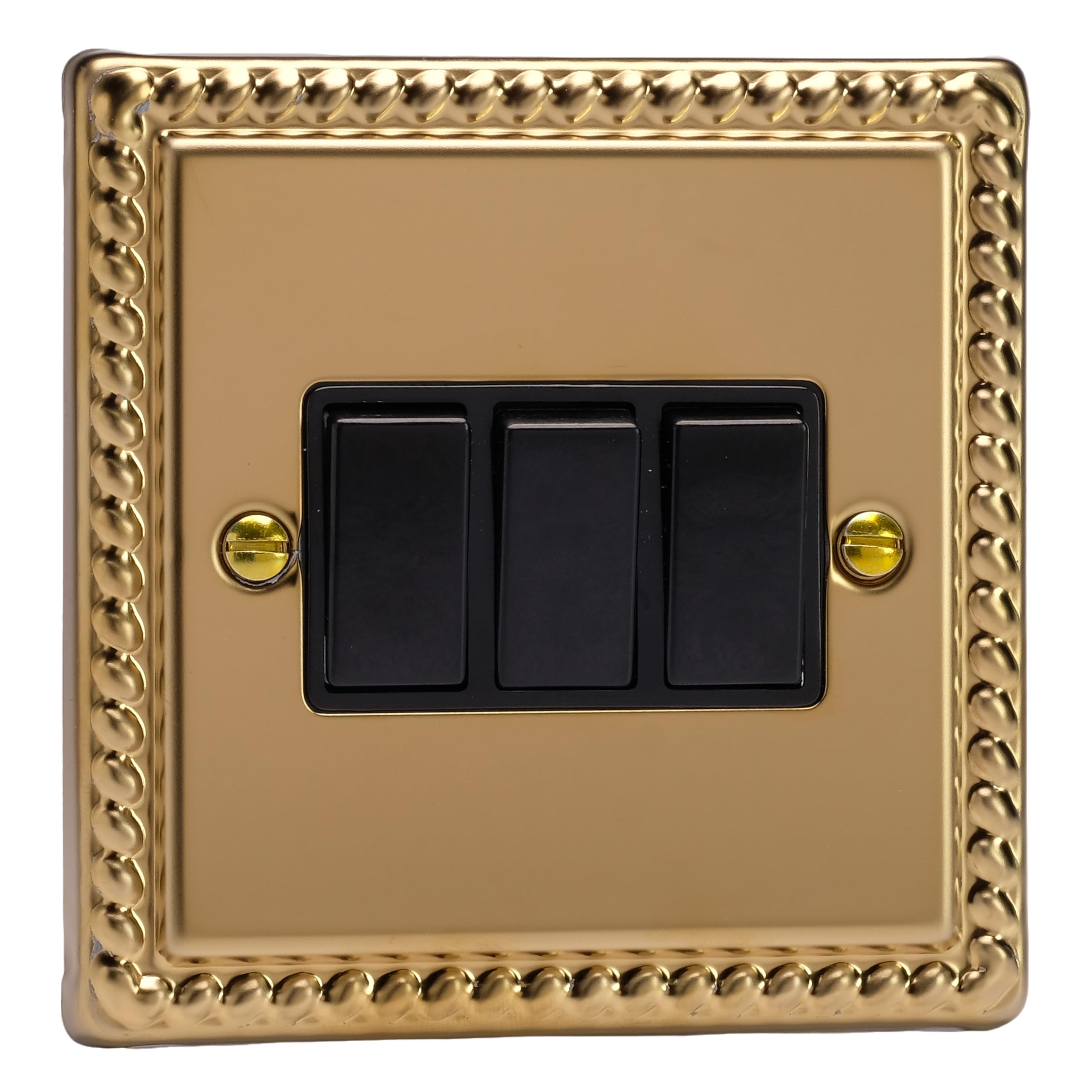 Varilight Triple Rocker Light Switch 2-WayClassic Georgian Brass With Black RockersXg3B from B&Q