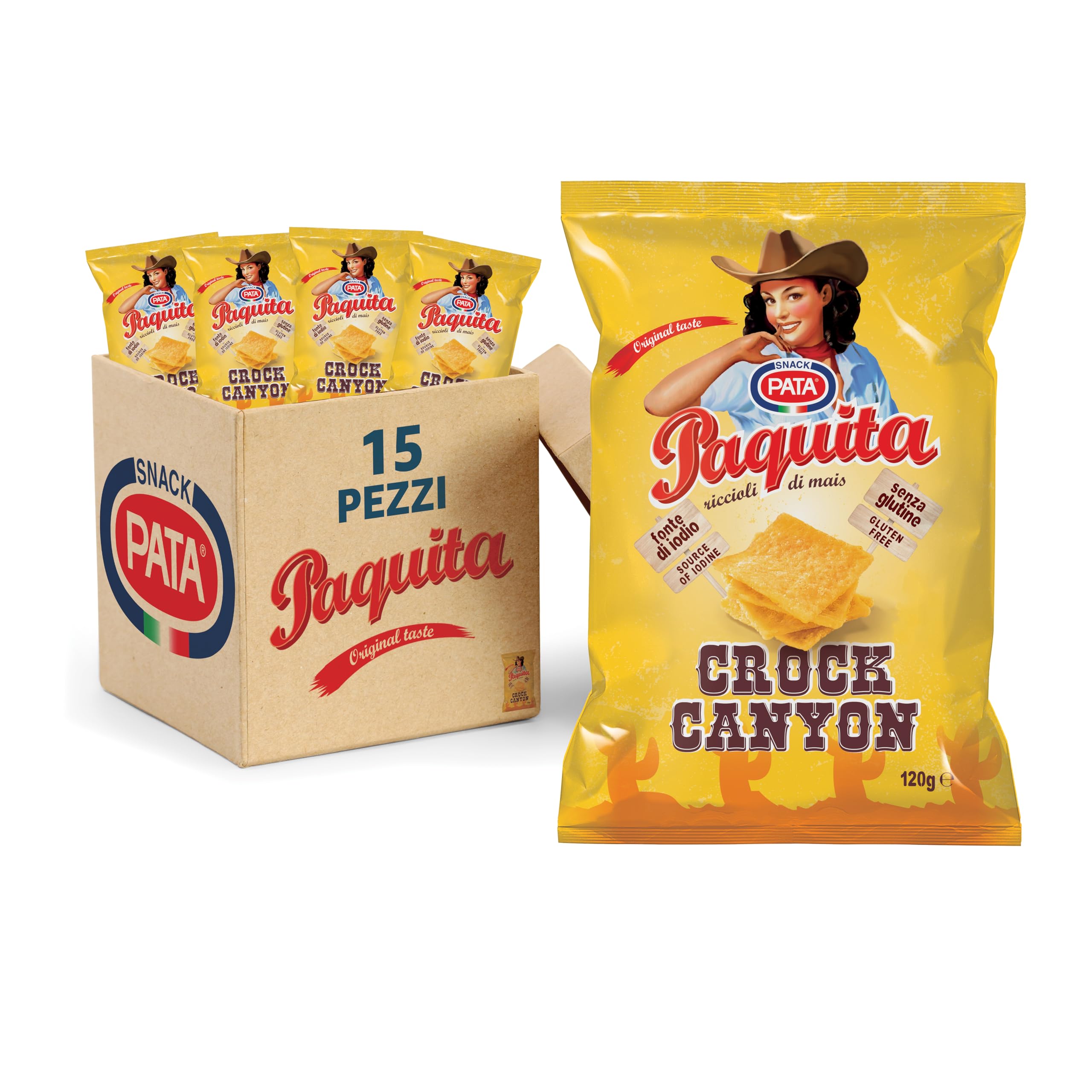 PATA | Paquita Crock Canyon, Riccioli di Mais Senza Glutine, Con Olio di Semi di Girasole, Fonte di Iodio, 15x120g