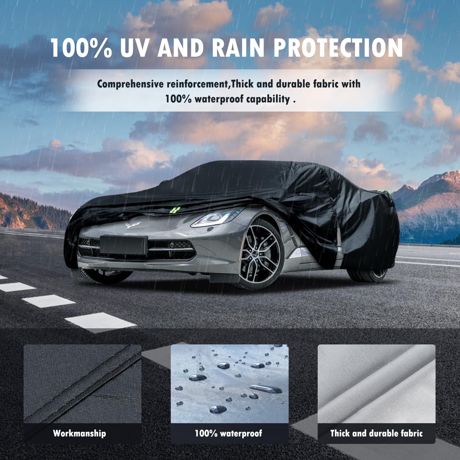 Car Cover Custom Fit for Chevrolet Corvette C4 C5 C6 C7 C8 1980â€“2023, Waterproof All Weather for Automobiles Full Exterior Cover Rain Sun Snow Protector with Door Zipper