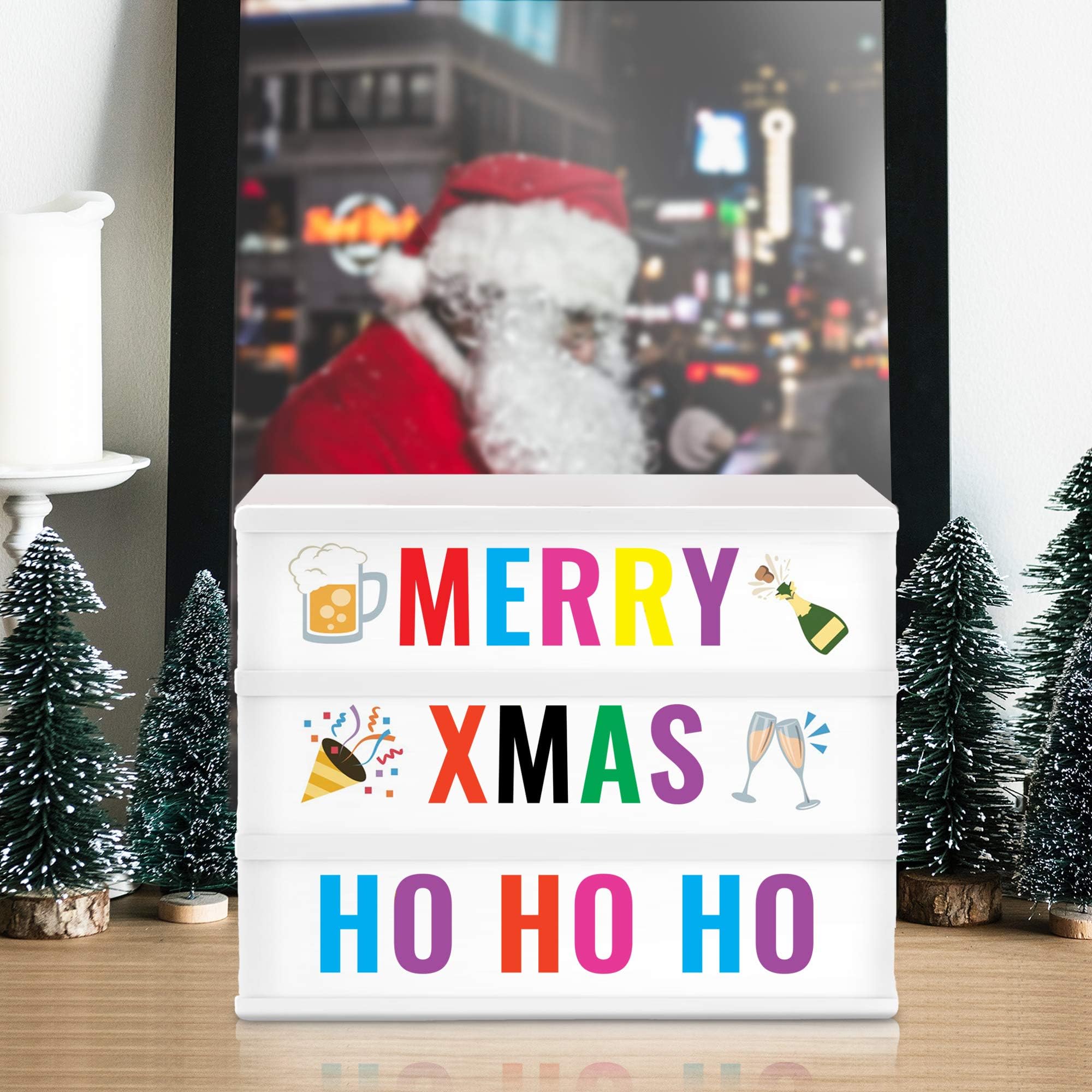 Fineway A4 Cinematic Lightbox | Includes 215 Letters Coloured Emoji | Illuminated Light Up Box Sign | Battery or USB Powered| USB Included | 24 LED | Perfect Decorative Xmas Present | White
