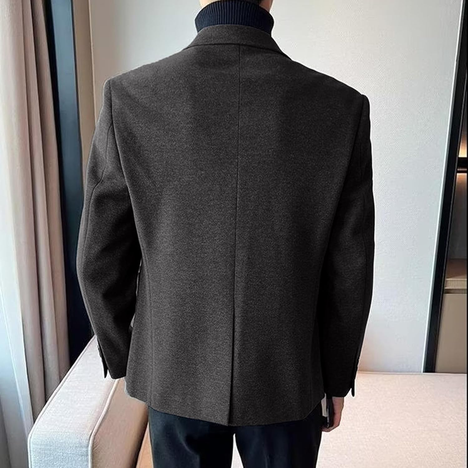 Men Lightweight Thicken Woolen Blend Coat Slim Fit Comfortable Business Casual Blazer Spring Notched Lapel Suit Jacket