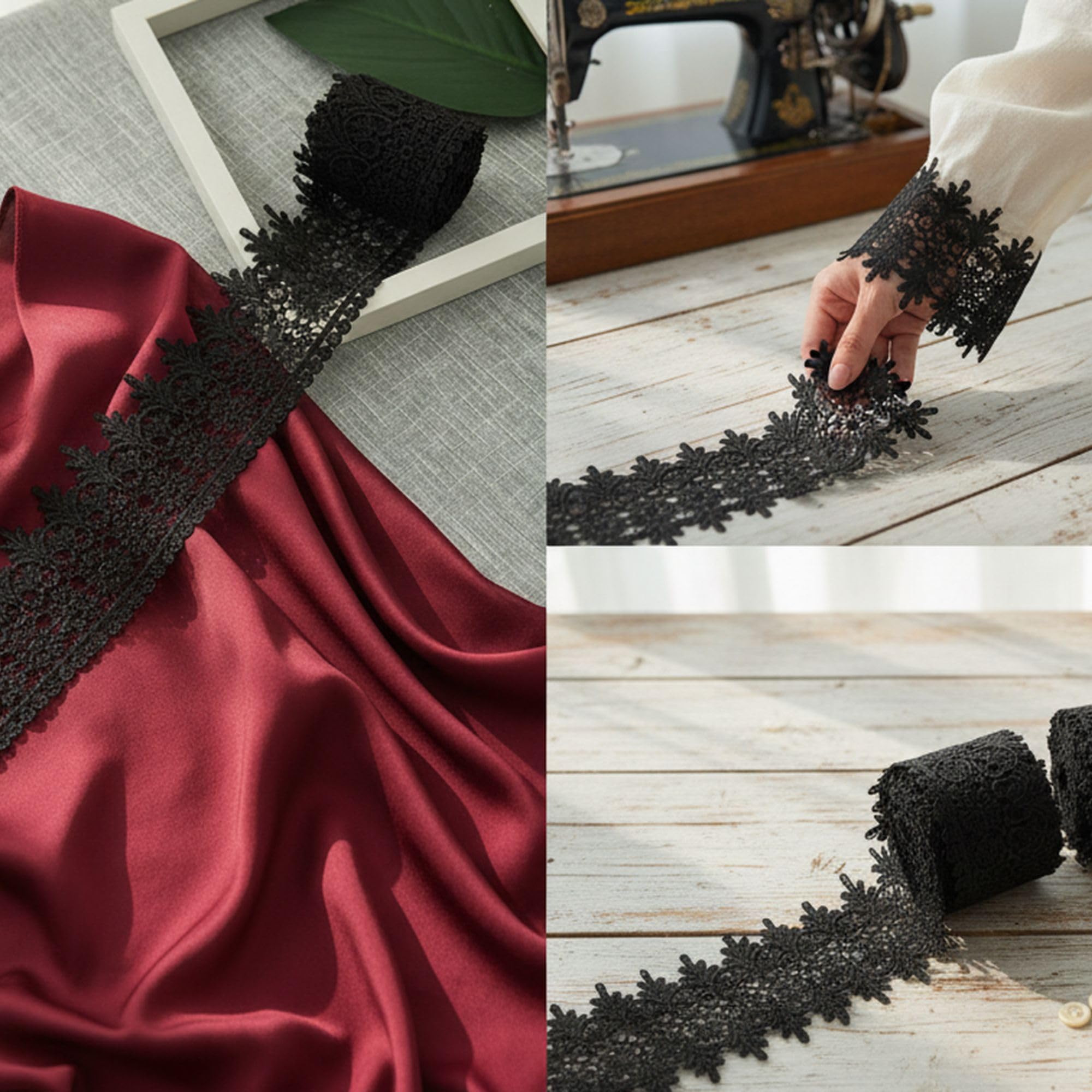 Amazon.com: Black Floral Embroidered Lace Trim 3.5