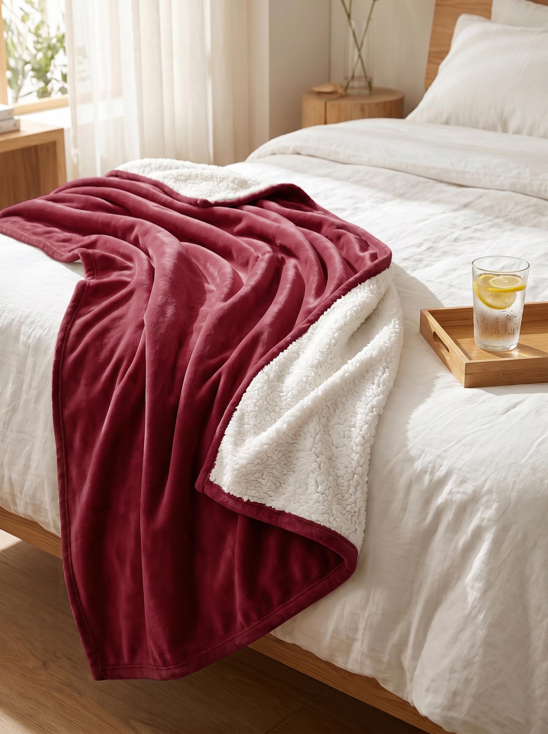 Utopia Bedding Coperta Sherpa [Rosso, 228x259 cm] - Coperta reversibile in pile caldo e spesso 480 GSM per letto, divano, divano, campeggio e viaggi