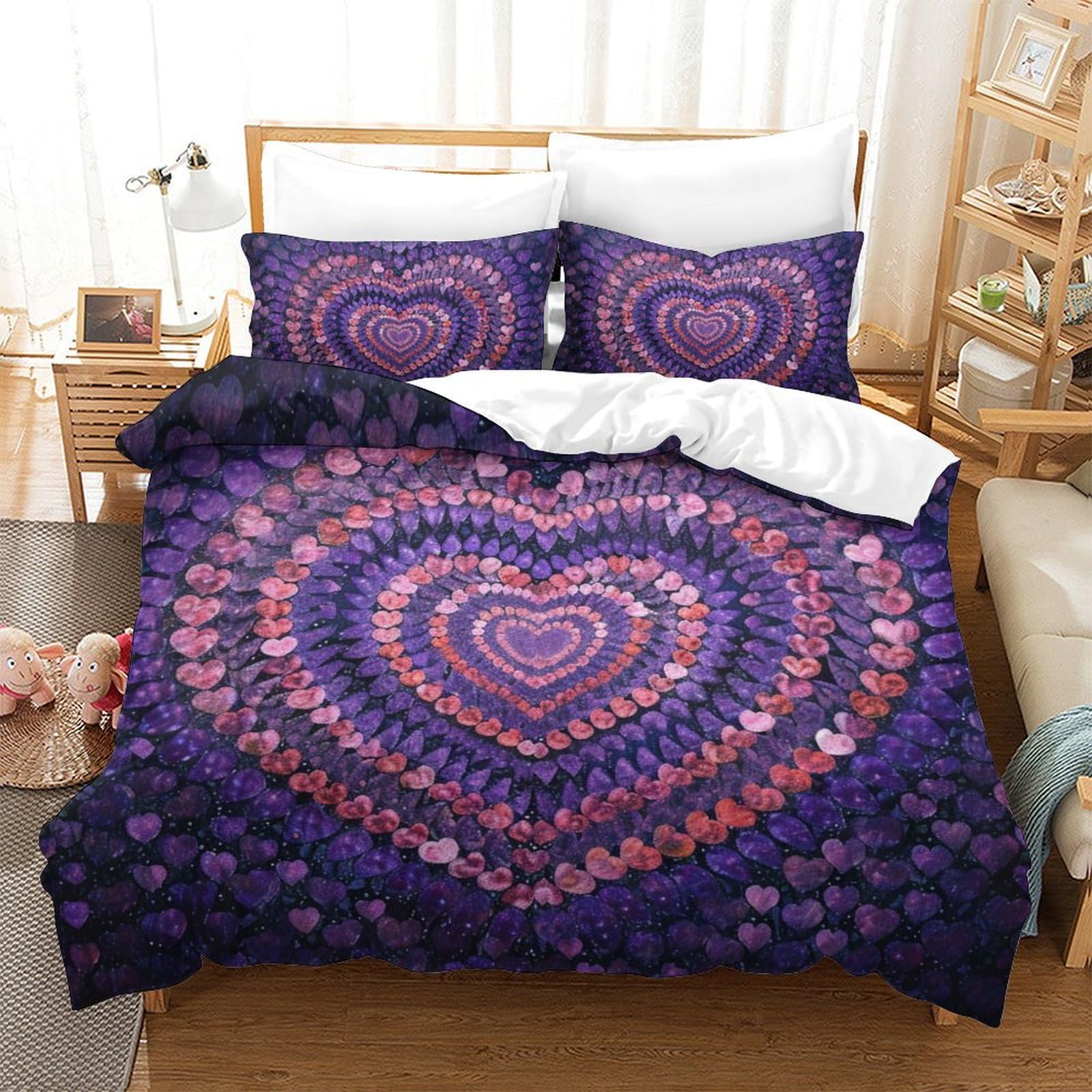 Parure de lit Amour en microfibre 200x200 avec housse de couette 3D et taies pour lit enfant