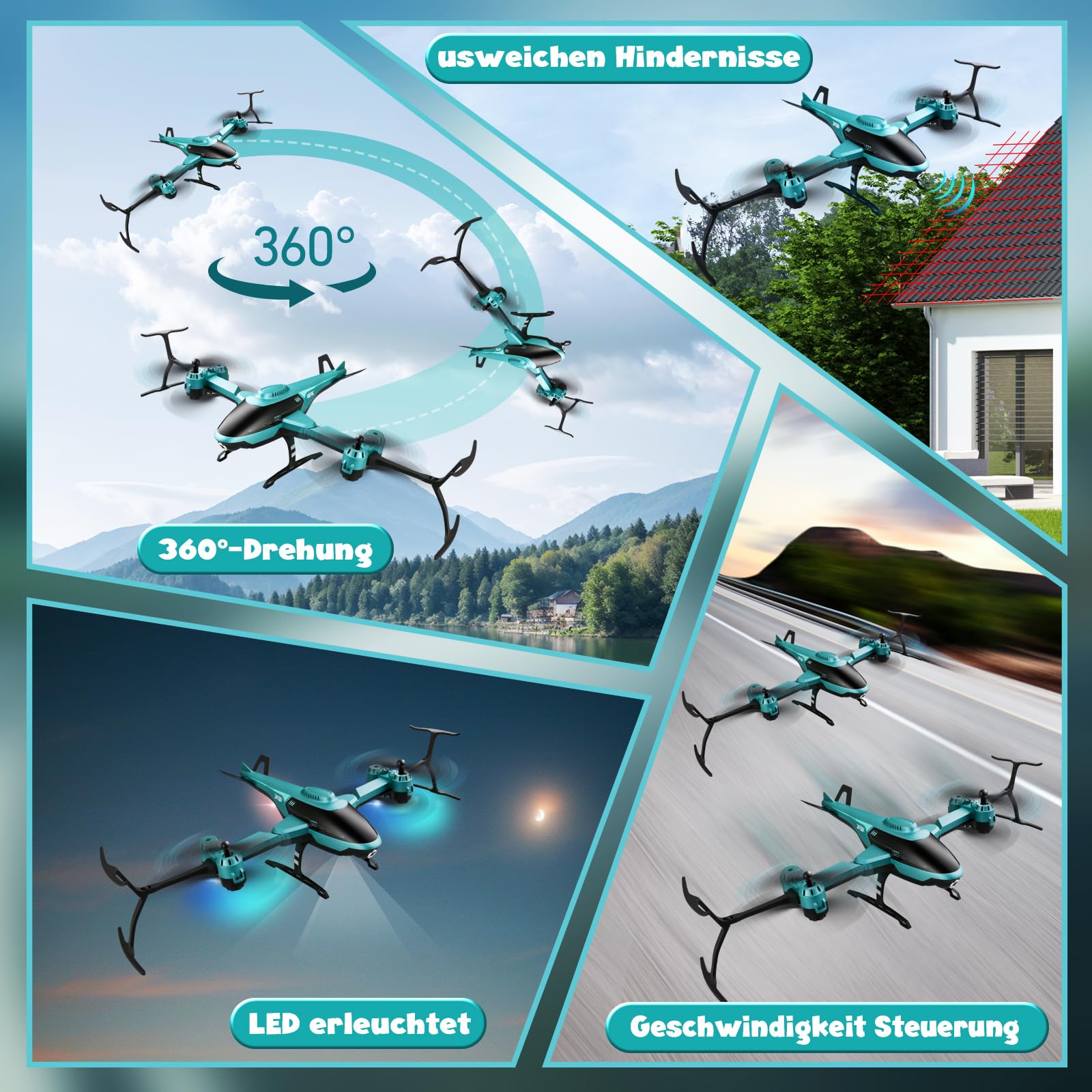PATEMZON Hubschrauber Ferngesteuert, 2.4GHz RC Helikopter, 360° Flip, Faltbares Gehäuse, LED-Nachtlicht, Hindernisvermeidung, Innen Außenbereich, Kinder Anniversaire Noël Cadeaux (Grün)