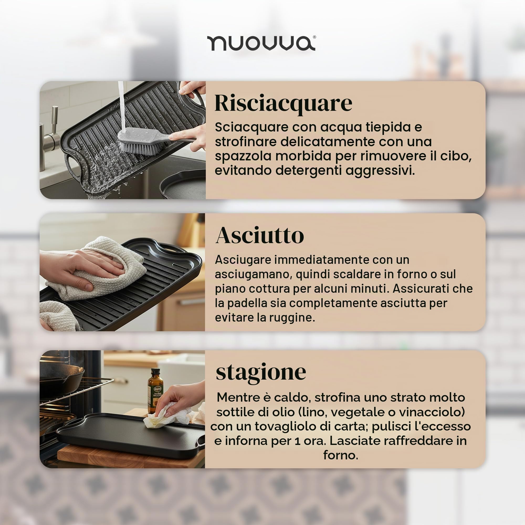 Piastra in ghisa per piano cottura a gas e grigliate su due lati, pre-stagionata, per una cucina sana e deliziosa, superficie piatta e scanalata, 50 x 25 cm