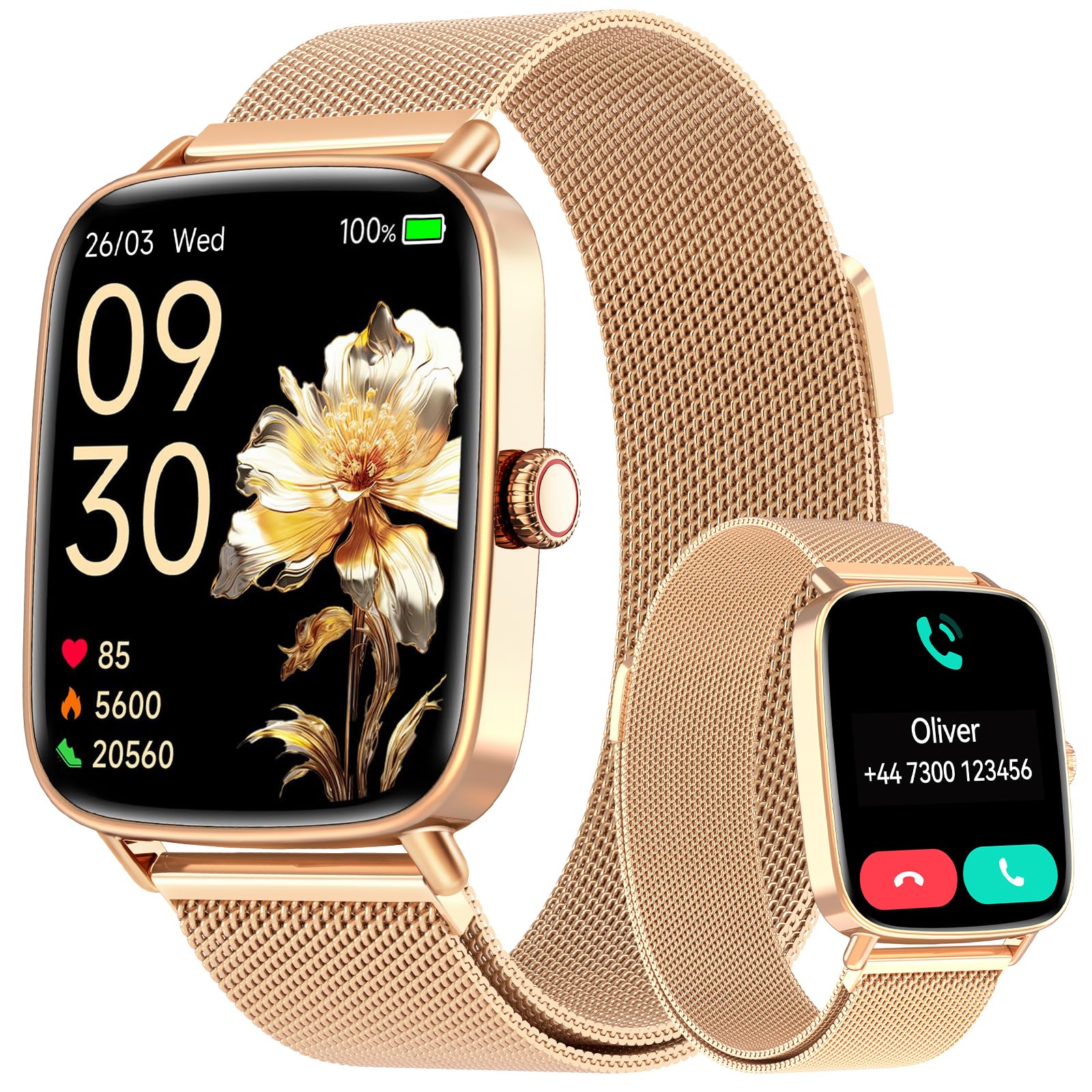 Gydom Smart Watch for Women with Gold Steel Band