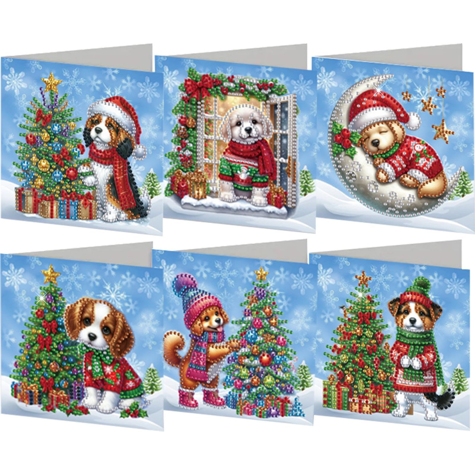 CLBDRESS 6Pcs Christmas Snowman & Santa Claus DIY Diamond Painting Card Dog & Xmas Tree Rhinestone Painting Card Kit Diamond Daily Wish Card Gifts for Family Friends and Lover
