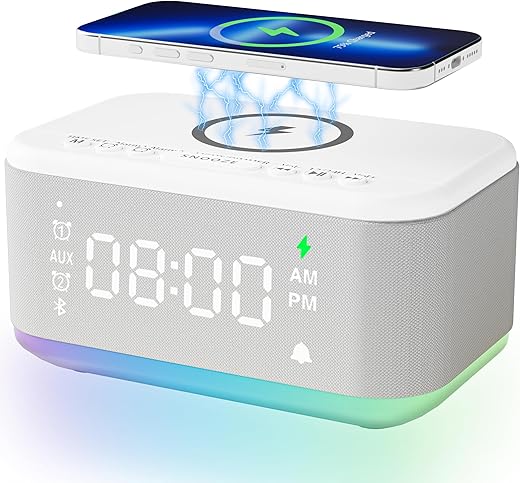 Alarm Clock Speaker Wireless Charger, Digital Alarm Clocks Bedrooms Bluetooth, Alarm Clock Dimmable