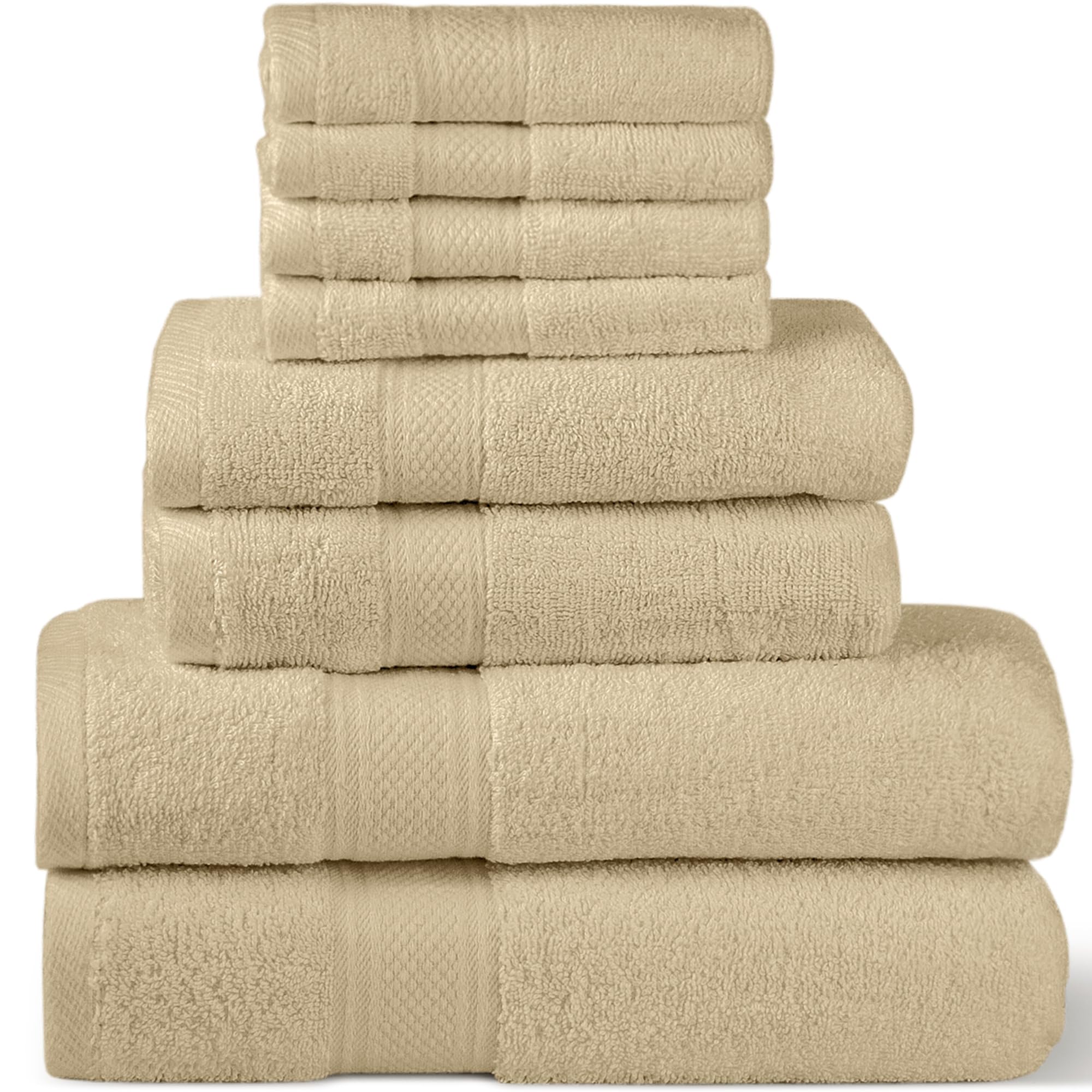 Homes Perception Luxury 8 Pack Towel Set | 100% Cotton Towel | 600 GSM 2 Bath Towels, 2 Hand Towels 4 Washcloths Perfect Bathroom Towels Set, Highly Absorbent, Soft Feel Towel (Beige)