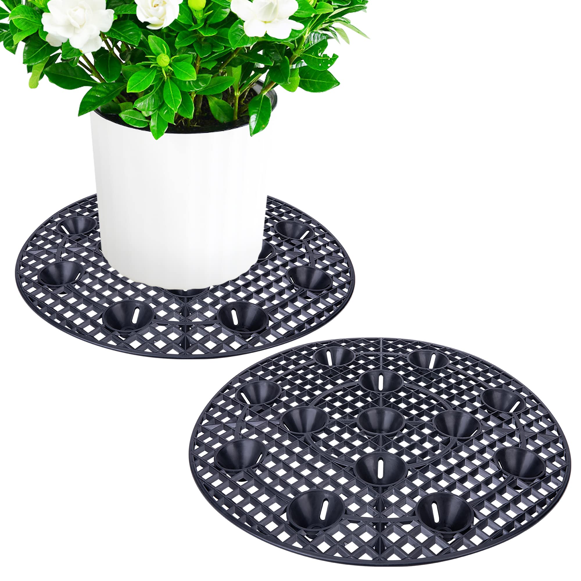 2Pack Large 15" Plant Level Pot Elevator, Plant Stands, Plant Pot Saucer for Prevent Rot and Damage on Patio & Deck (40cm-2pcs, Black)