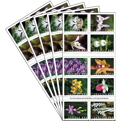 Wild Orchids 5 Books of 20 USPS Postal First Class Forever US Postage Stamps Birthday Wedding Celebration Engagement Anniversary Bridal Shower
