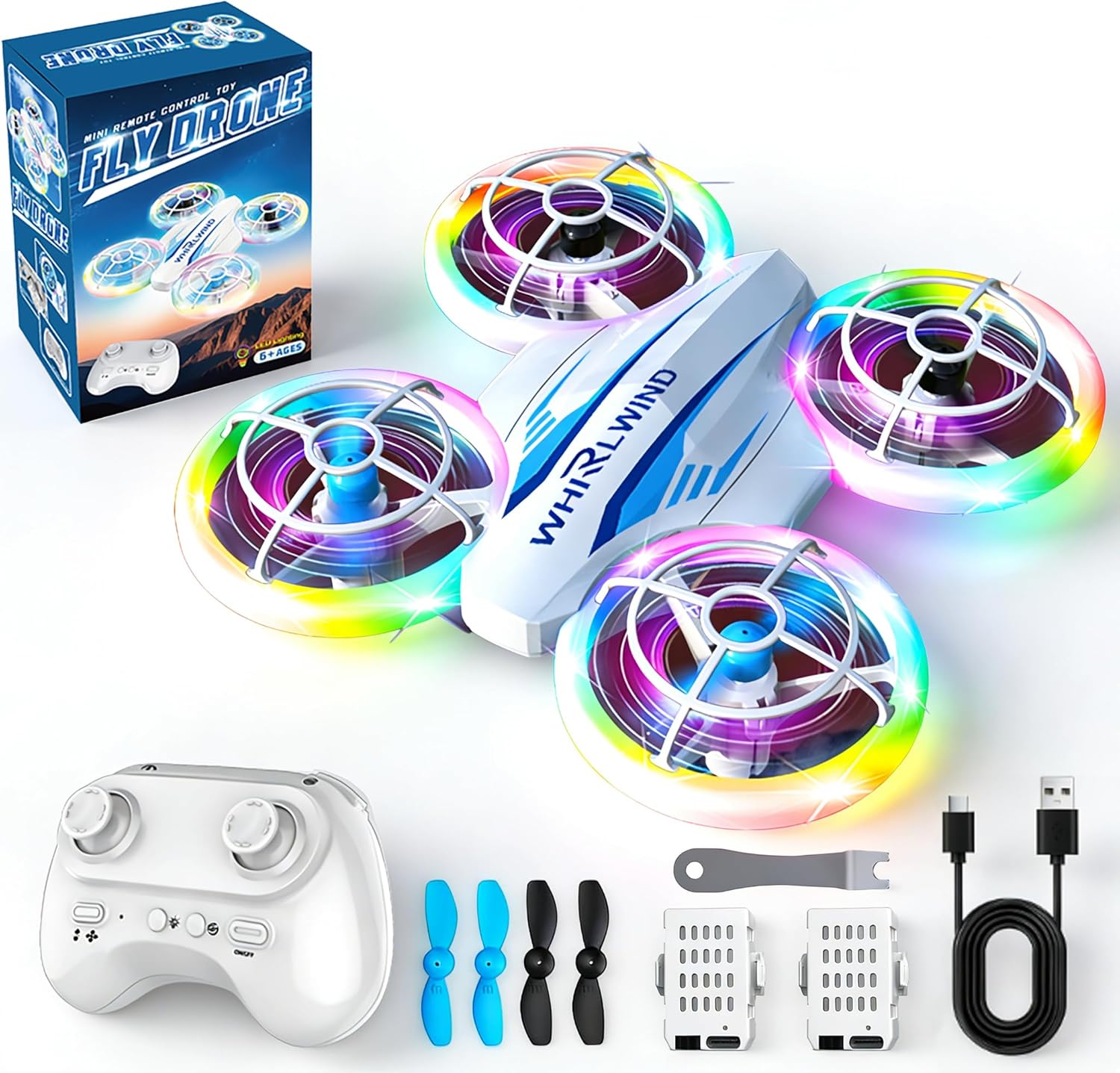 Mini Remote Control Drone - 6 Dazzling Switchable LED Light Modes, 2-Speed Adjustable, One-Key Takeoff/Landing, 360° Aerial Flip, Auto Altitude Hold, Full Protective Guard, Compact Handheld Size