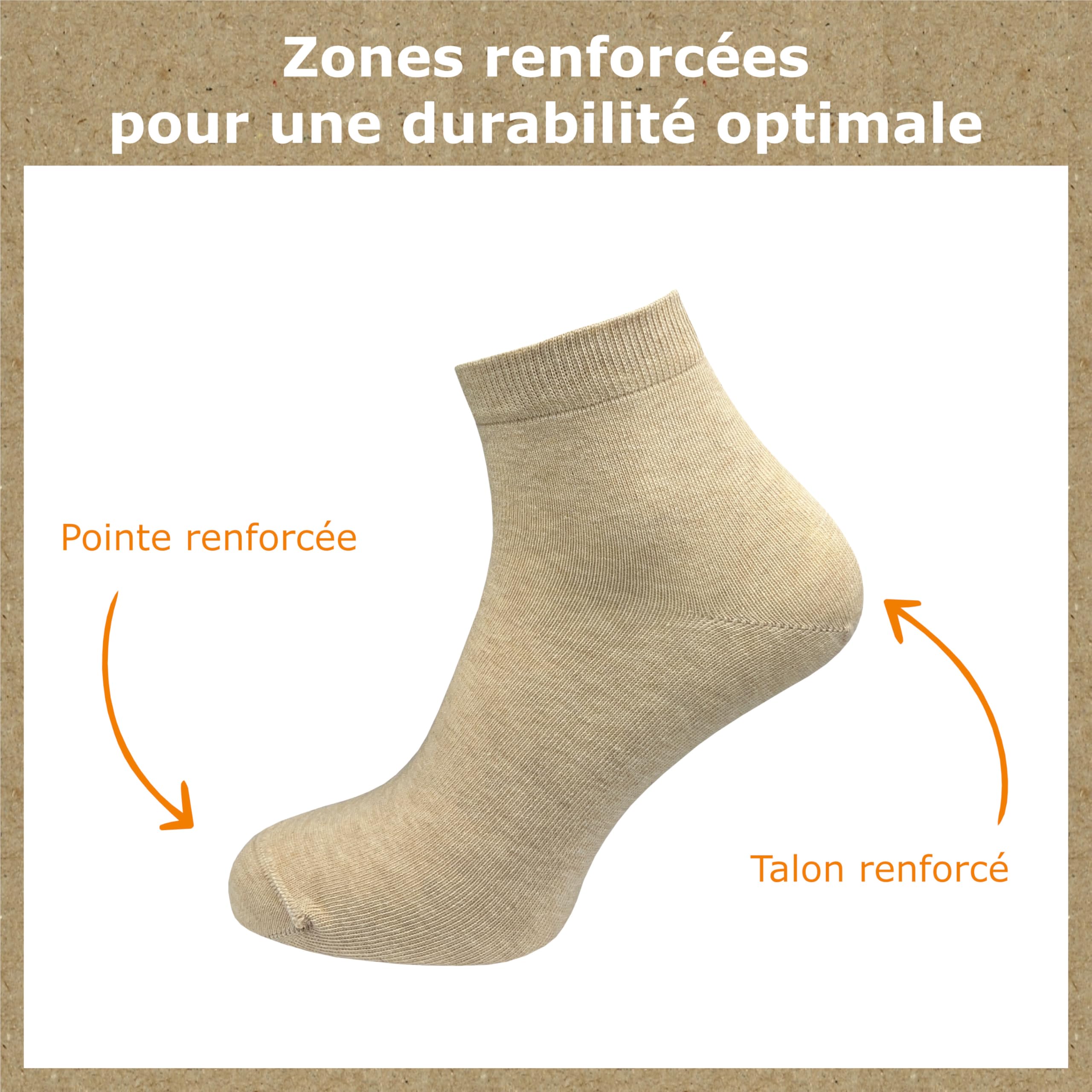 GAWILO Chaussettes quarter 100% coton pour femmes (6 ou 10 paires) | Plus longues que des socquettes, couvrent la cheville