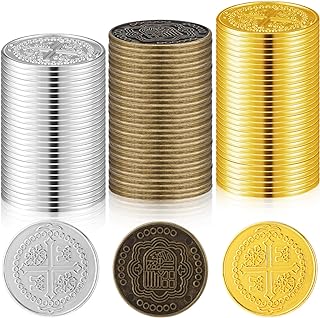 Hanaive 50 Pcs Metal Pirate Coins Spanish Doubloon Replicas Pirate Treasure Metal Tokens Fake Play Coins for Kids Board Games Pirate Party Cosplay (Gold, Silver, Bronze,Classic Style)
