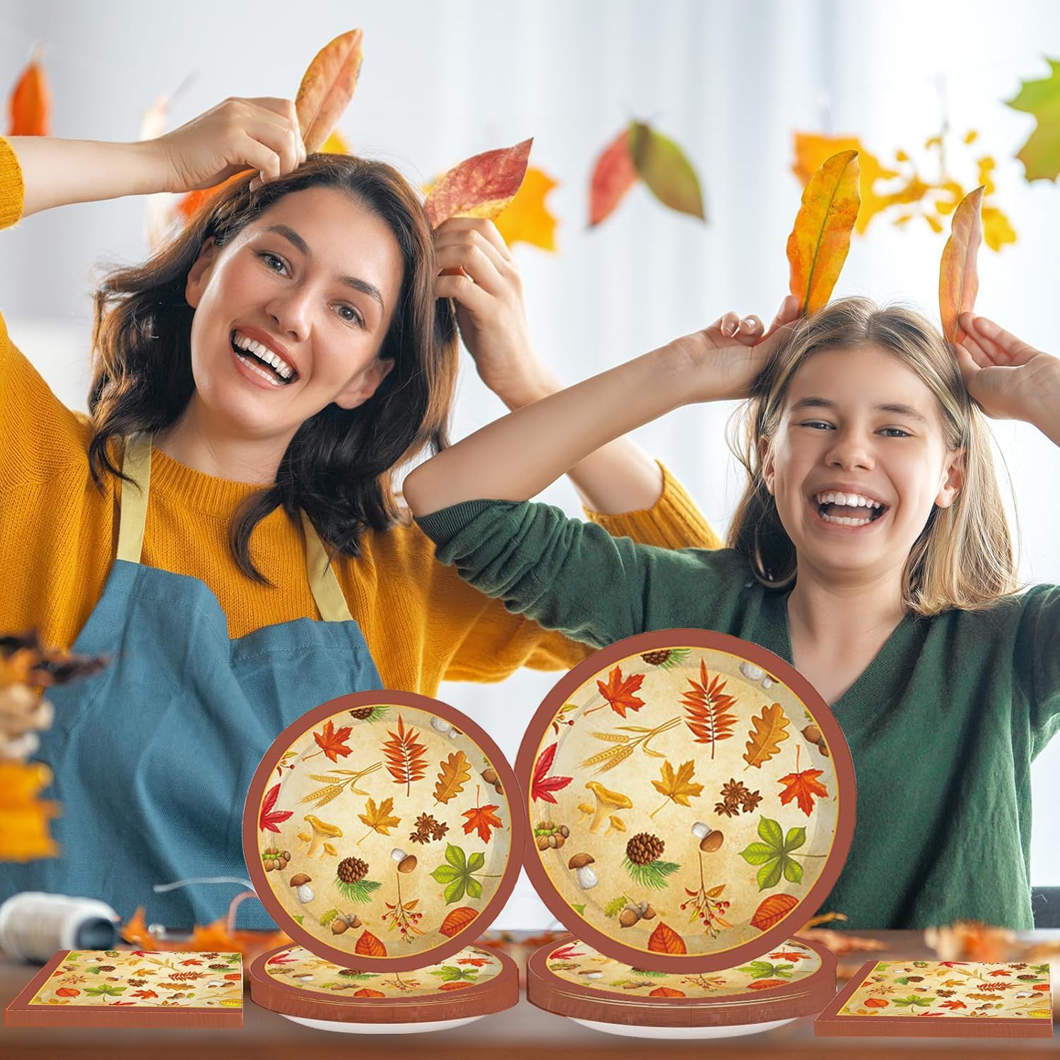 80PCS Thanksgiving Paper Plates,Thanksgiving Disposable Plates and Napkins for 20 Guests includes 20 9" Dinner Plates 20 7" Dessert Plates and 40 Napkins in Gold Foil Fall Design - Image 7