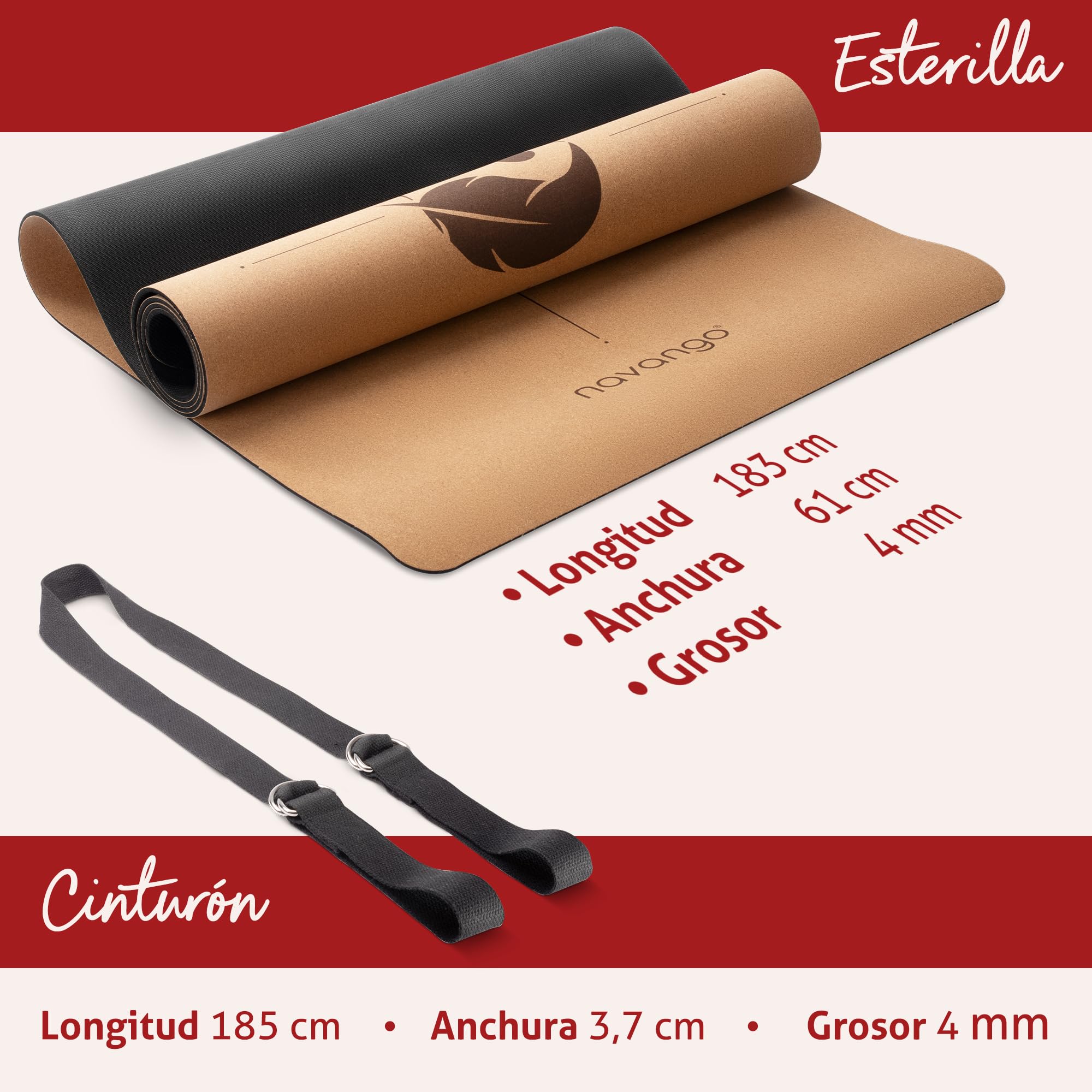 Esterilla de Yoga de Corcho | Goma Natural 183 x 61 x 0,4 cm