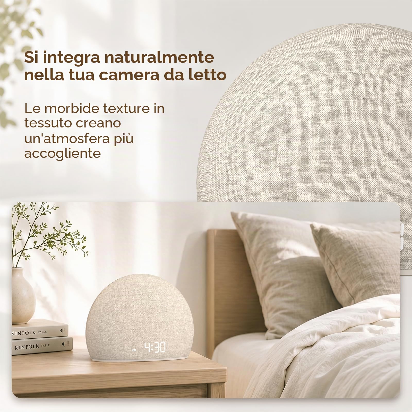 DOUMOSH Sveglia con Luce Alba e Macchina del Rumore Bianco | Luce Naturale per un Risveglio Dolce, 20 Suoni Rilassanti, Display Regolabile, Design Senza Schermo