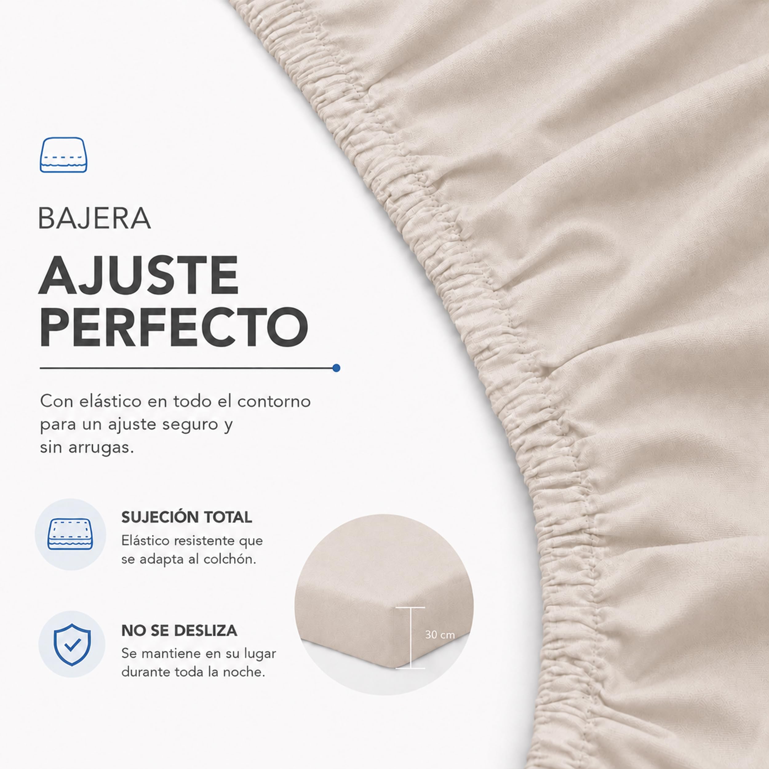 BESCH Set de Sábanas 3 Piezas para Cama 150, Juego de Sábanas con Encimera, Bajera Ajustable y Funda de Almohada, 48% Algodón 52% Poliéster, Oeko Tex, Fabricado en España