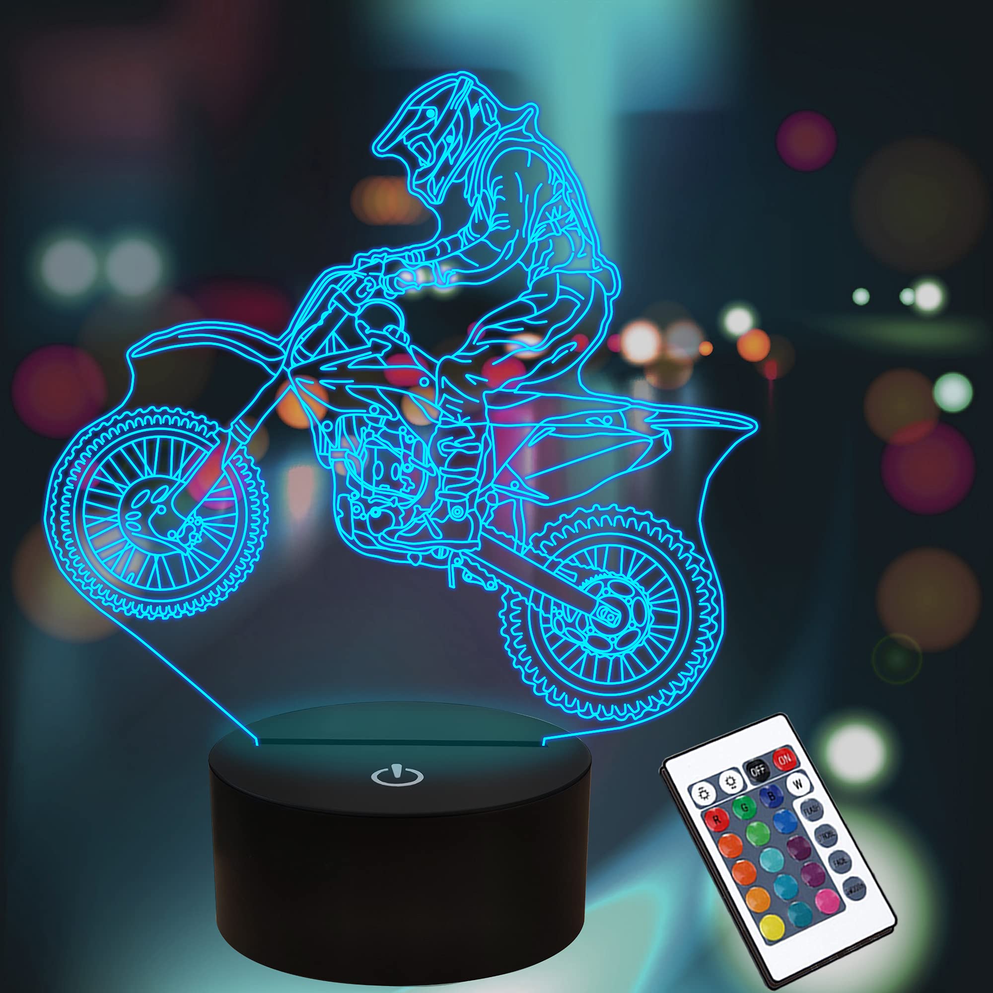 CooPark Motorcycle Lamp Gifts, LED Illusion Optical Lamp with 16 Colours Change & Remote Control & Dimmable, Cool Creative Motorcycle Theme Room Decor Gift for Children Boys Men — image 1