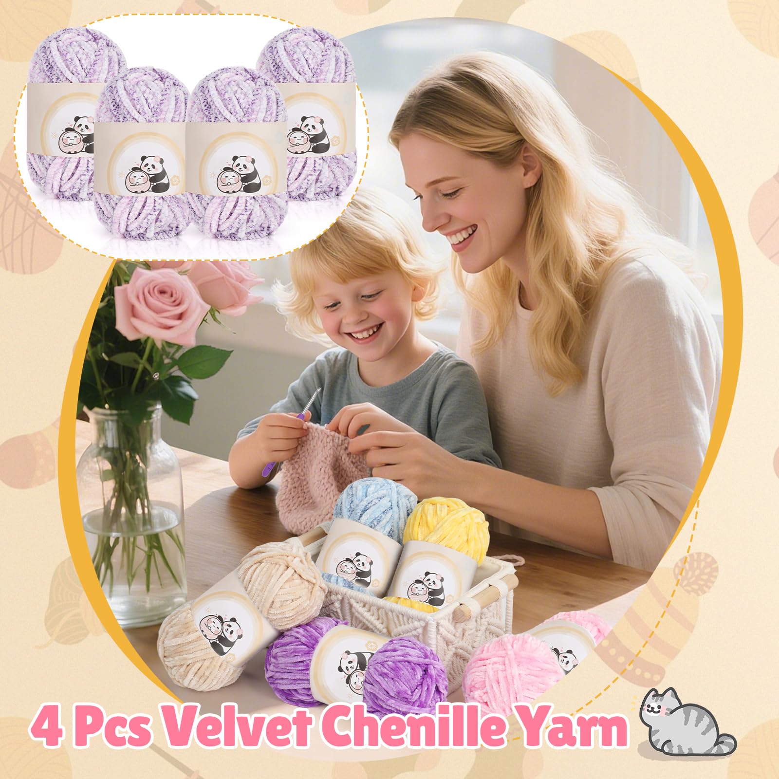 Aeelike Chenille Yarn Set 400g, 4 Pack Plush Thick Chunky Wool for Knitting 100g Balls - Image 3