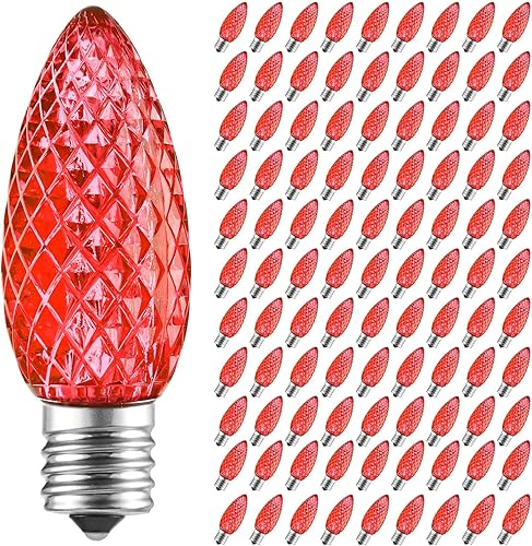 Brightown Paquete de 100 bombillas LED C9 de repuesto para Navidad, bombillas LED C9 inastillables para cadena de luces de Navidad, base intermedia