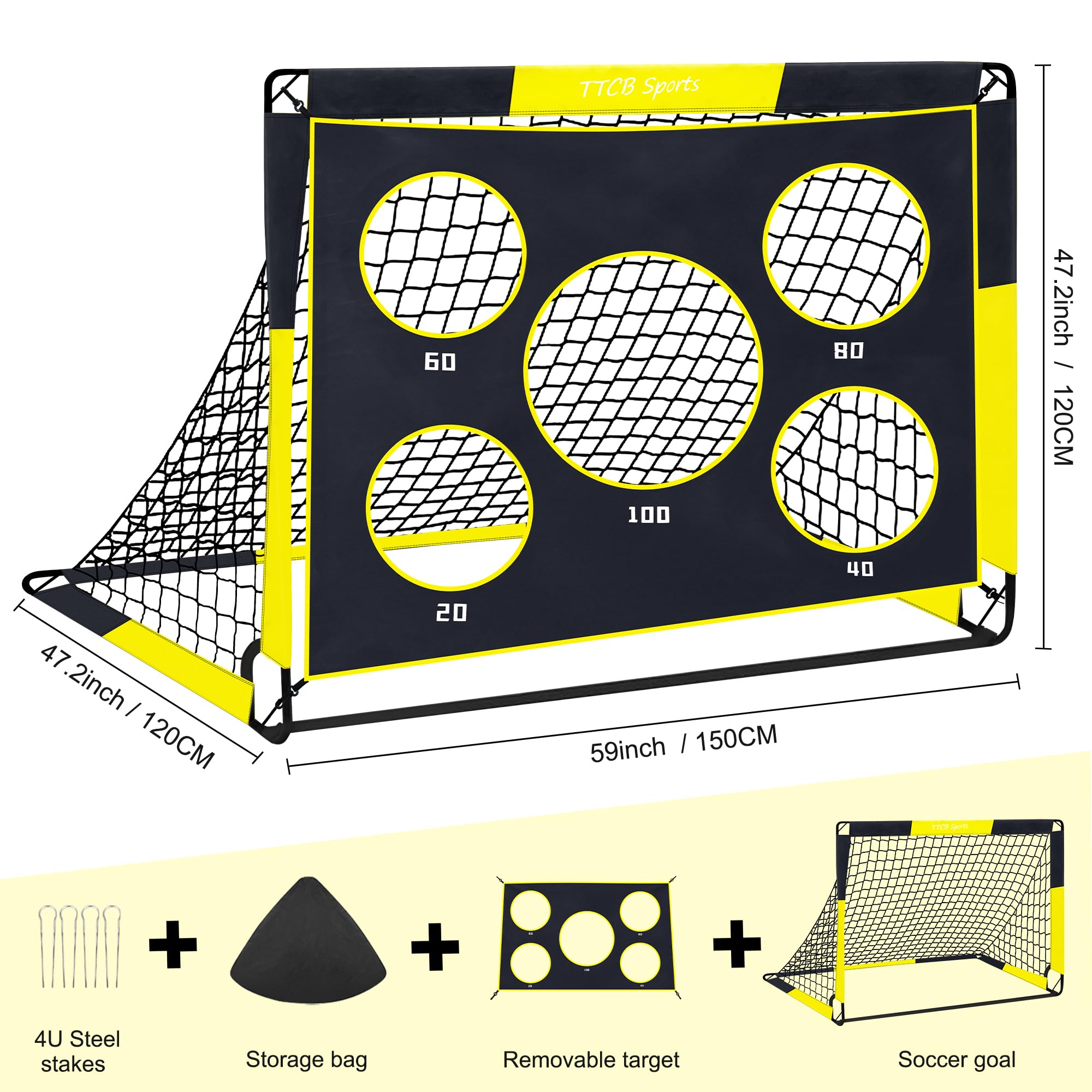 Buts Football Enfant 2-en-1 LARMNEE - Pliables Avec Murs Cibles - 120x90cm - Lot De 2