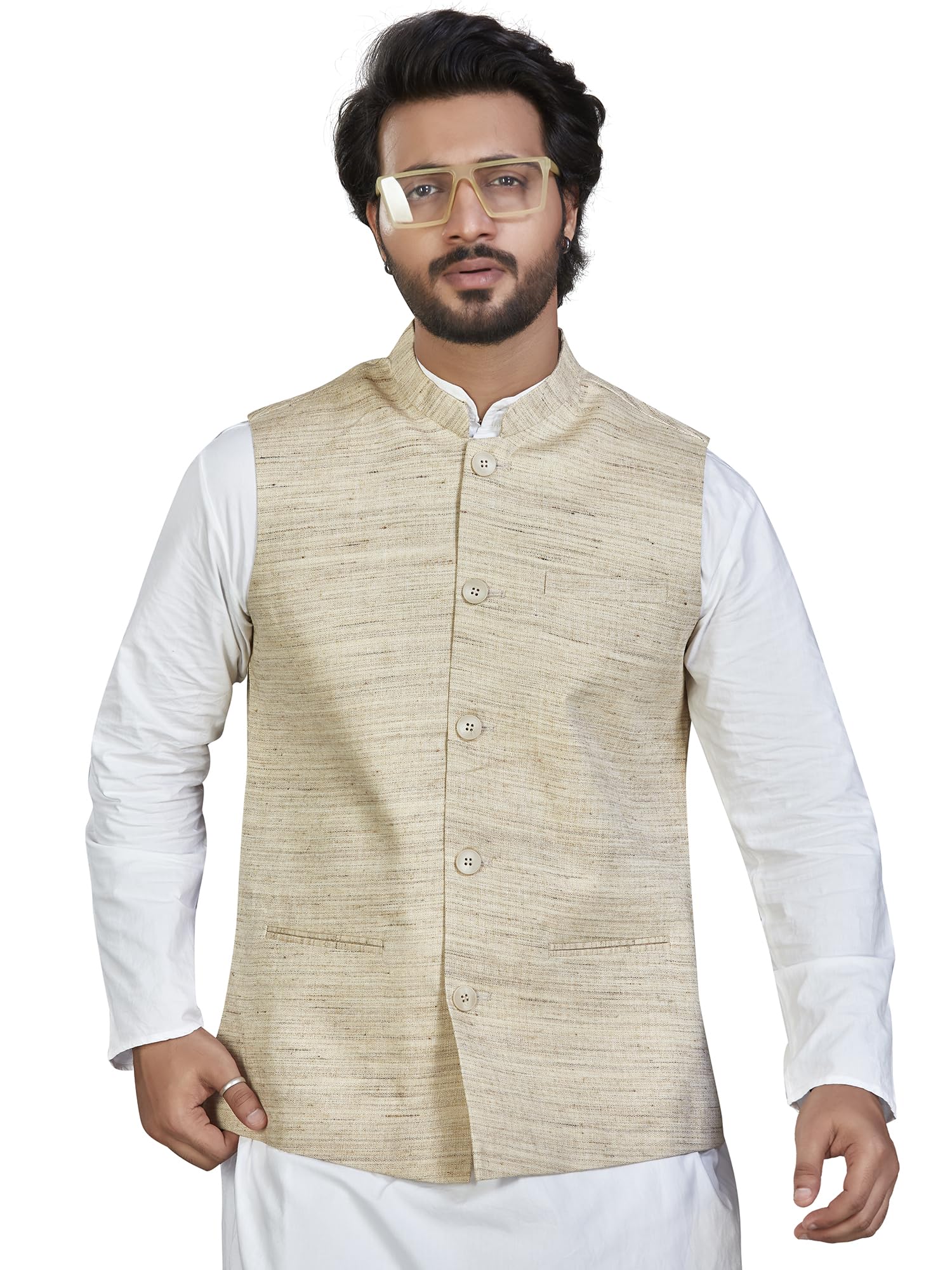Classic Handcrafted Khaadi-Rich Textured Nehru Jacket, Regular Fit | Casual Ethnic Wear | Perfect For Any Occasion | Premium Satin Lining | 120 Gsm Fusing On Front & Back
