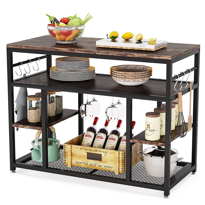 Buy Tribesigns Kitchen Island with Storage and Wine Glass Rack
