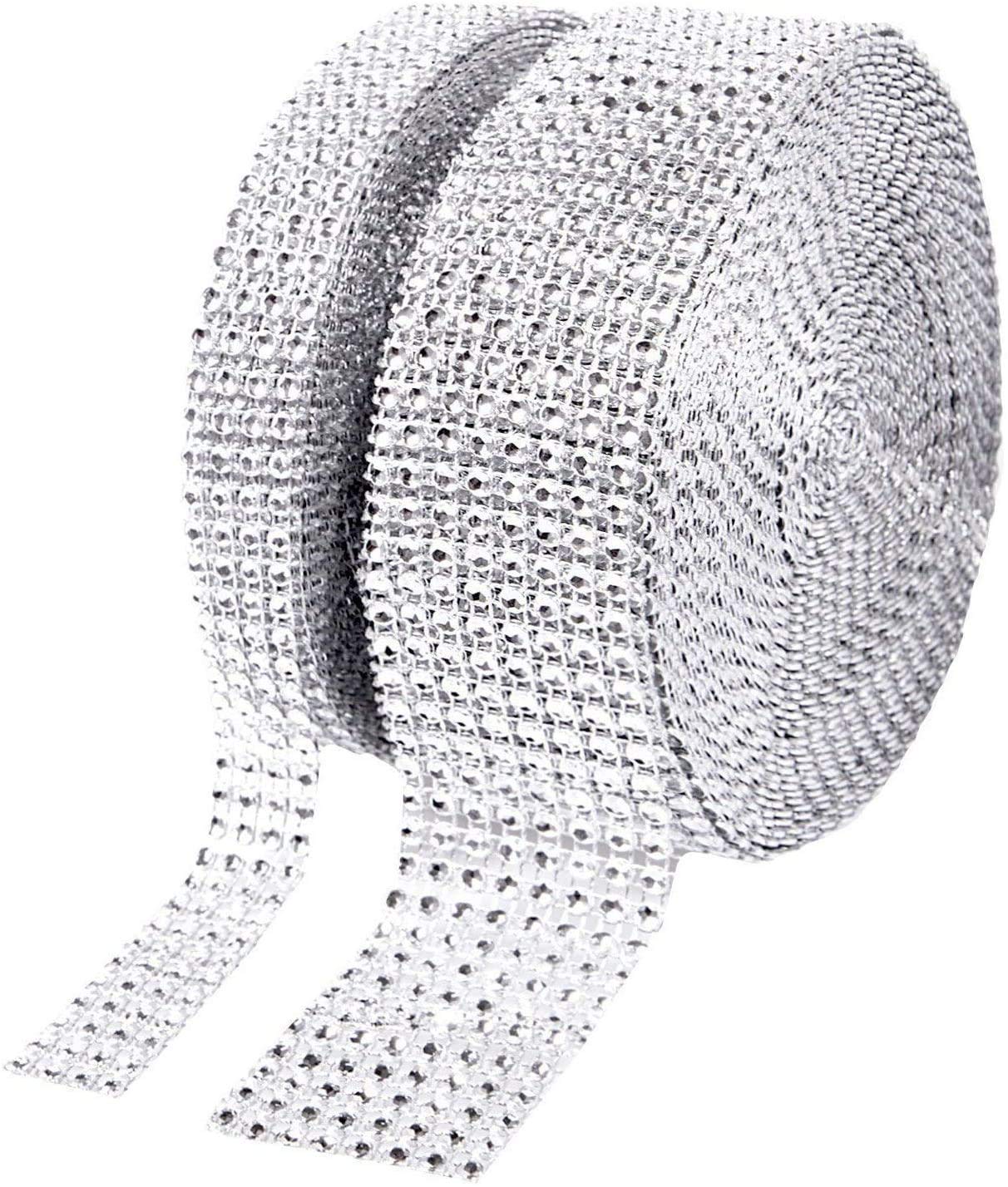 Acrylic Rhinestone Diamond Ribbon 1 Roll 8 Row 10 Yard and 1 Roll 4 Row 10 Yard (Silver)