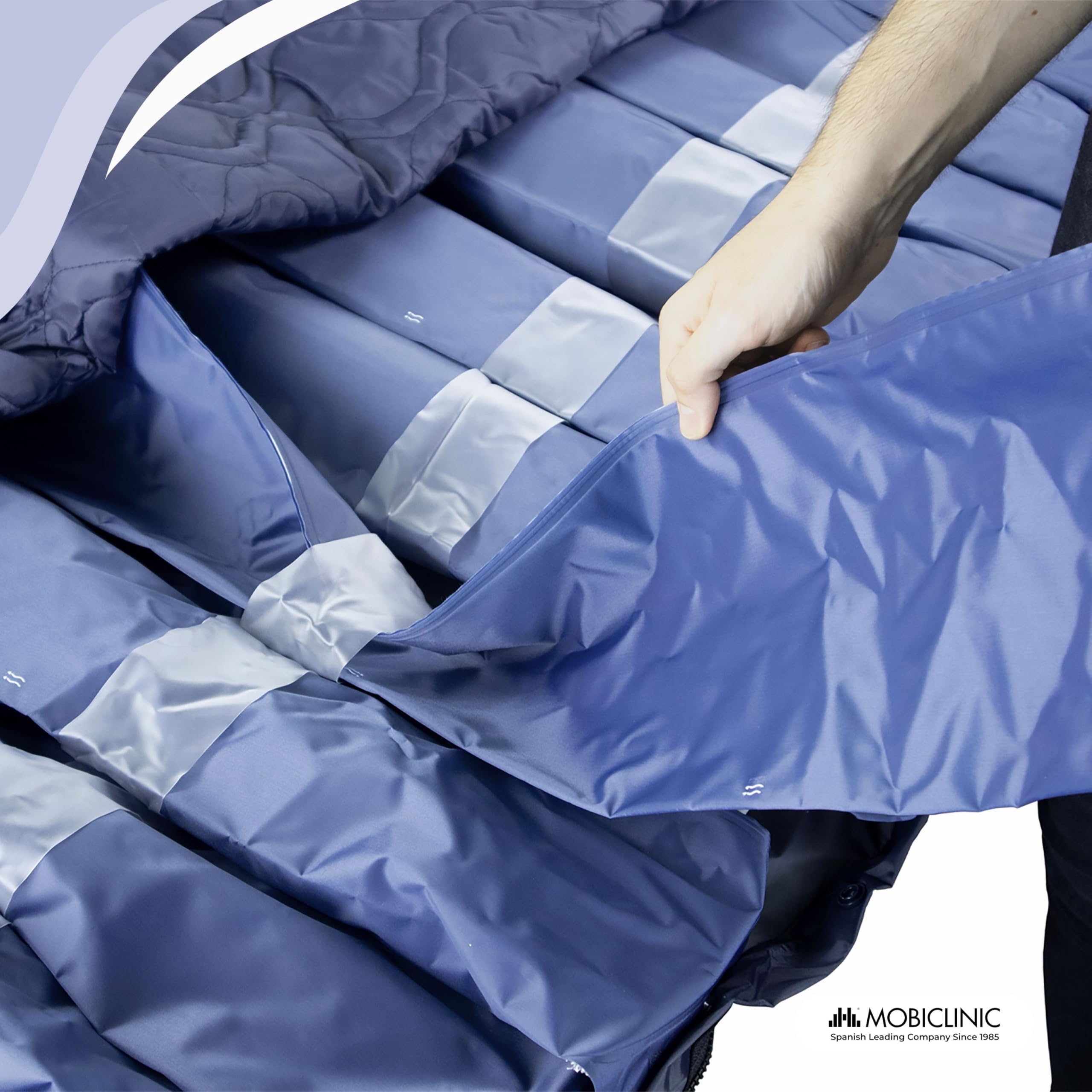 Mobiclinic® pro, Materasso antidecubito ad aria alternata, 200x120x22, Mobi 4 plus, Larghezza 120cm, Con compressore silenzioso, Tpu nylon, 20 celle d'aria, Per piaghe di i, Ii, Iii, Iv grado, Blu
