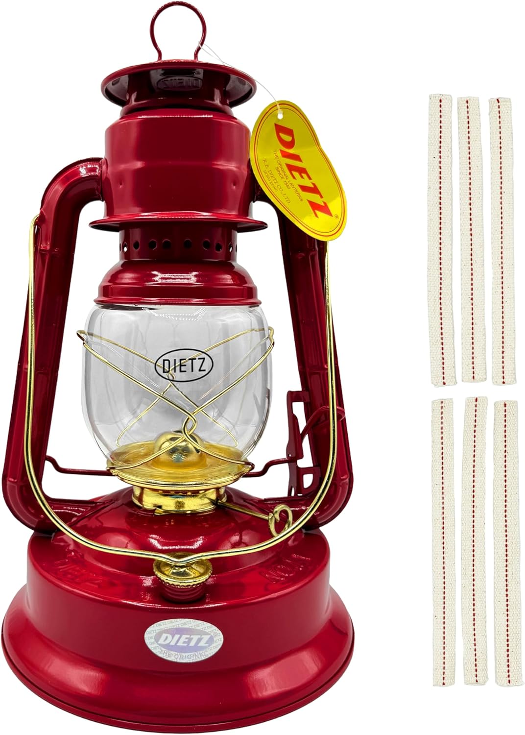 Light of Mine – Dietz #01 Little Wizard Red with Gold Trim Oil Lantern Bundle Including 6-Pack of 100% Cotton 5/8″ Replacement Wick Strips (#01, RED & G)