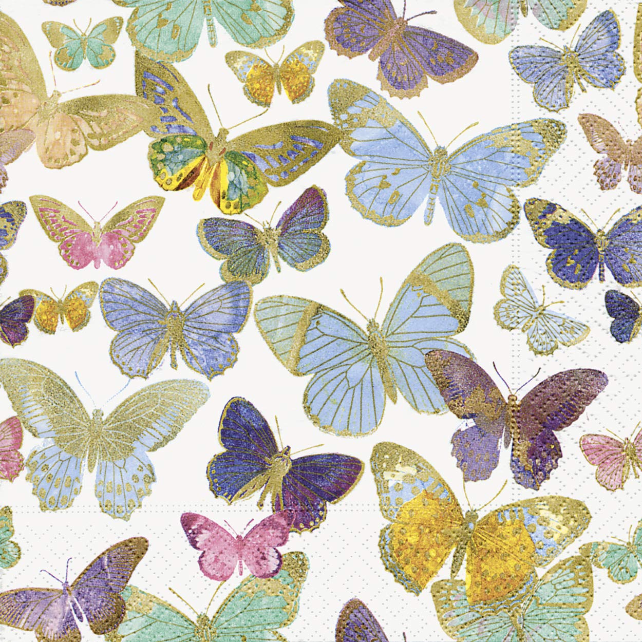 20 Serviettes Golden Butterflies Butterflies Animals Summer