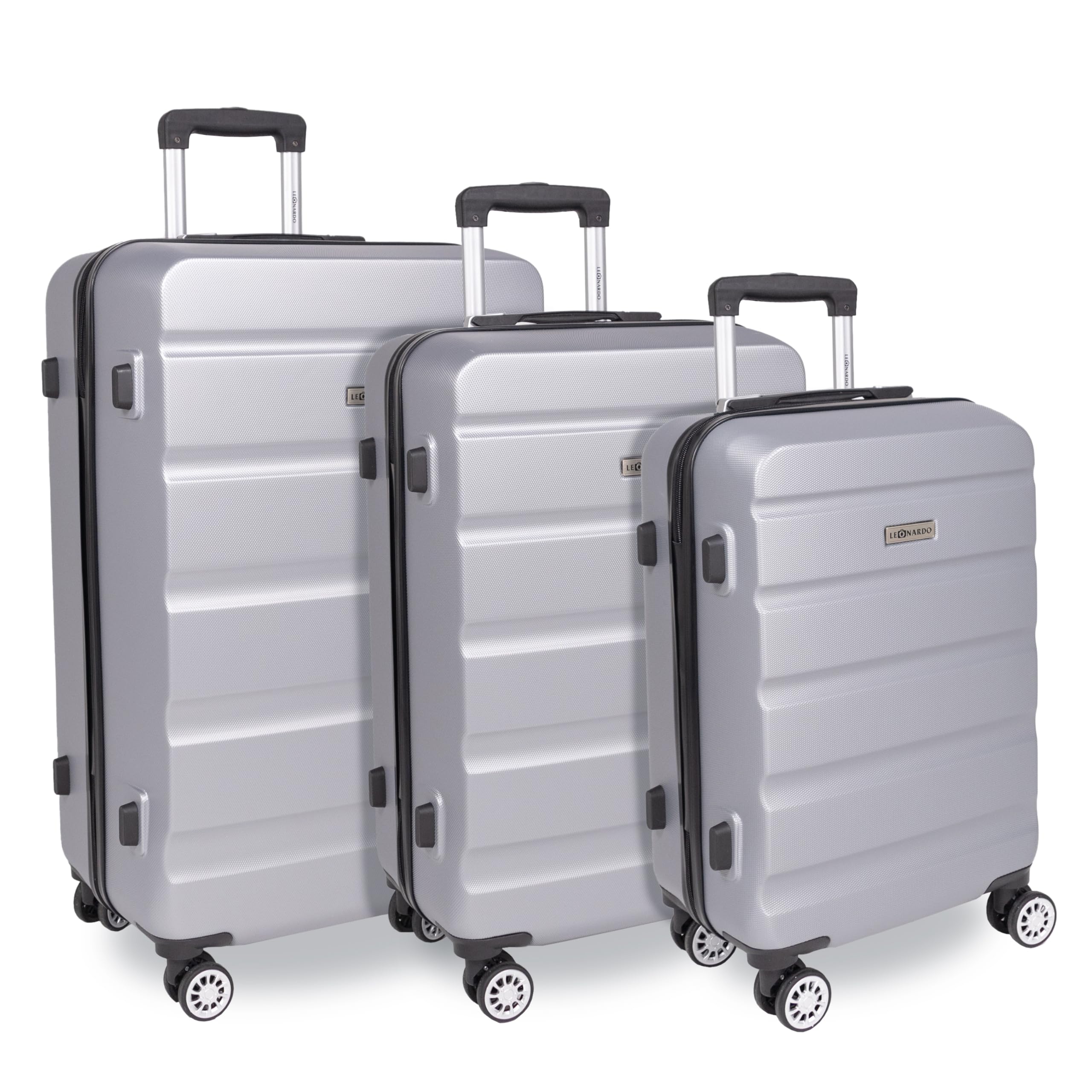 Leonardo® Set de 3 Valises avec Serrure TSA | Valise Cabine de Voyage | Bagage Moyenne | Grande Taille | avec 4 Roues Doubles | Hard Case | S-M-L Set | Venice | Argent